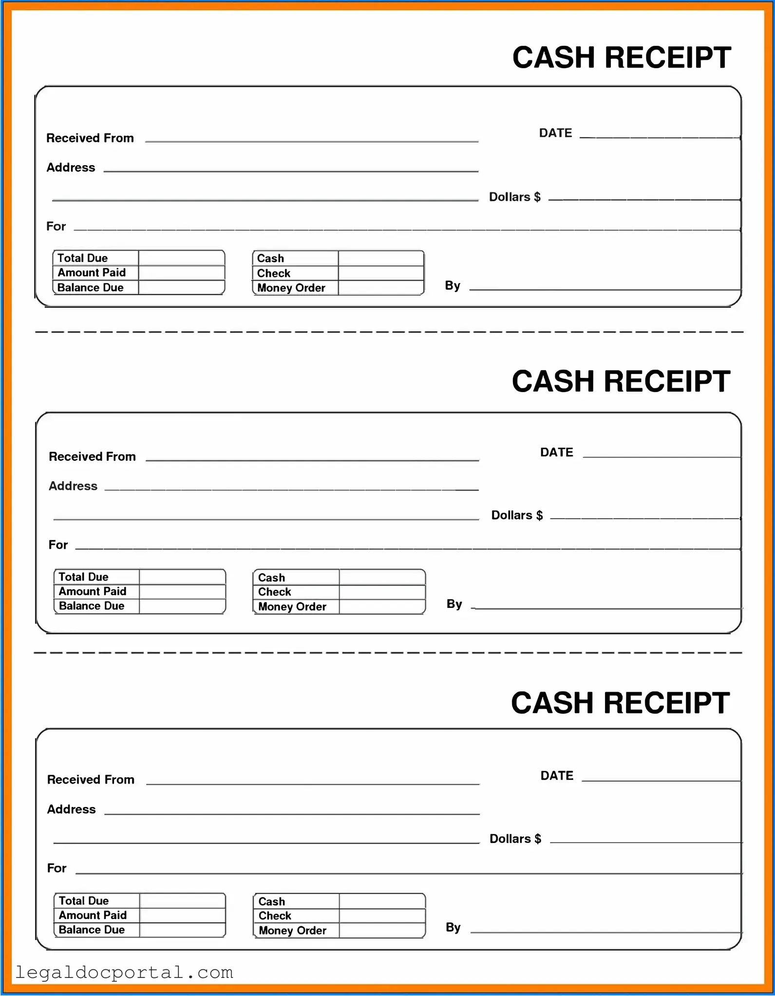 Printable Cash Receipt Form