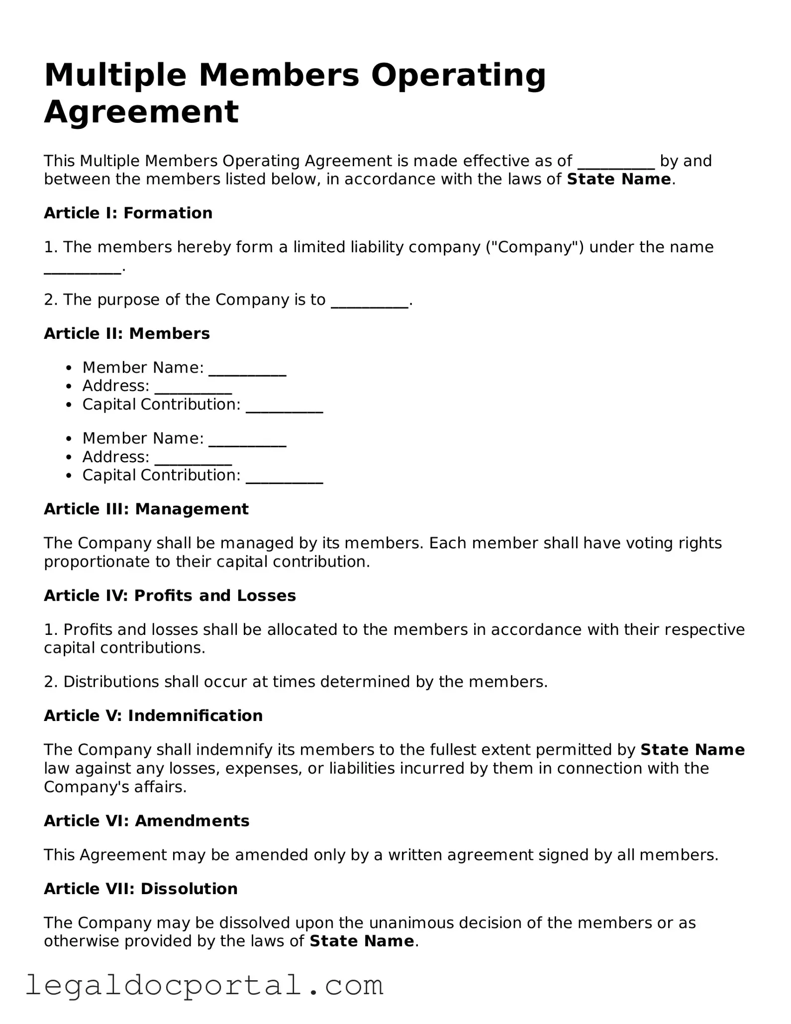 Official Multiple Members Operating Agreement Document