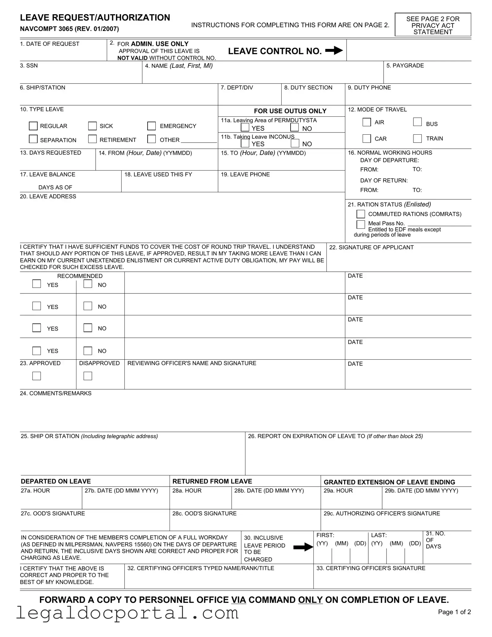 Printable Navcompt 3065 Form