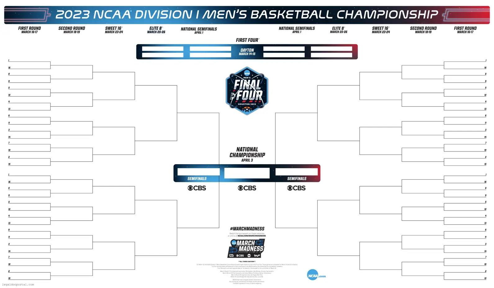 Printable NCAA bracket Form