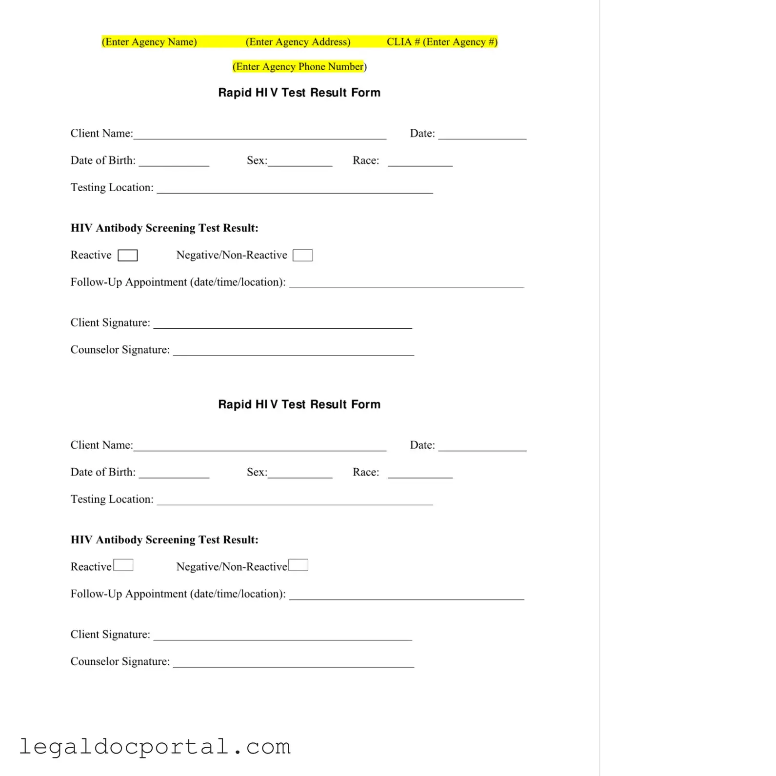 Printable Negative Hiv Test Form