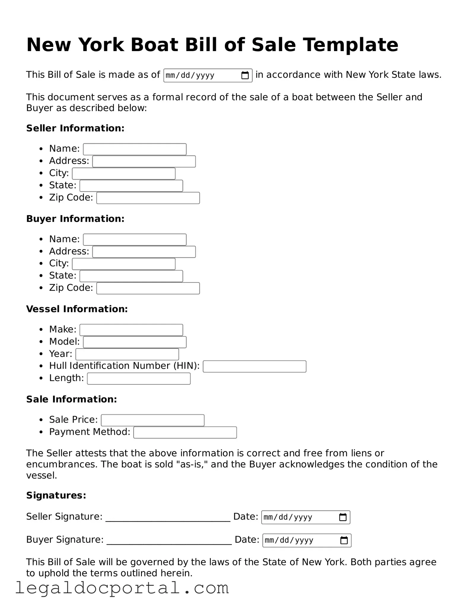 Attorney-Verified New York Boat Bill of Sale Form