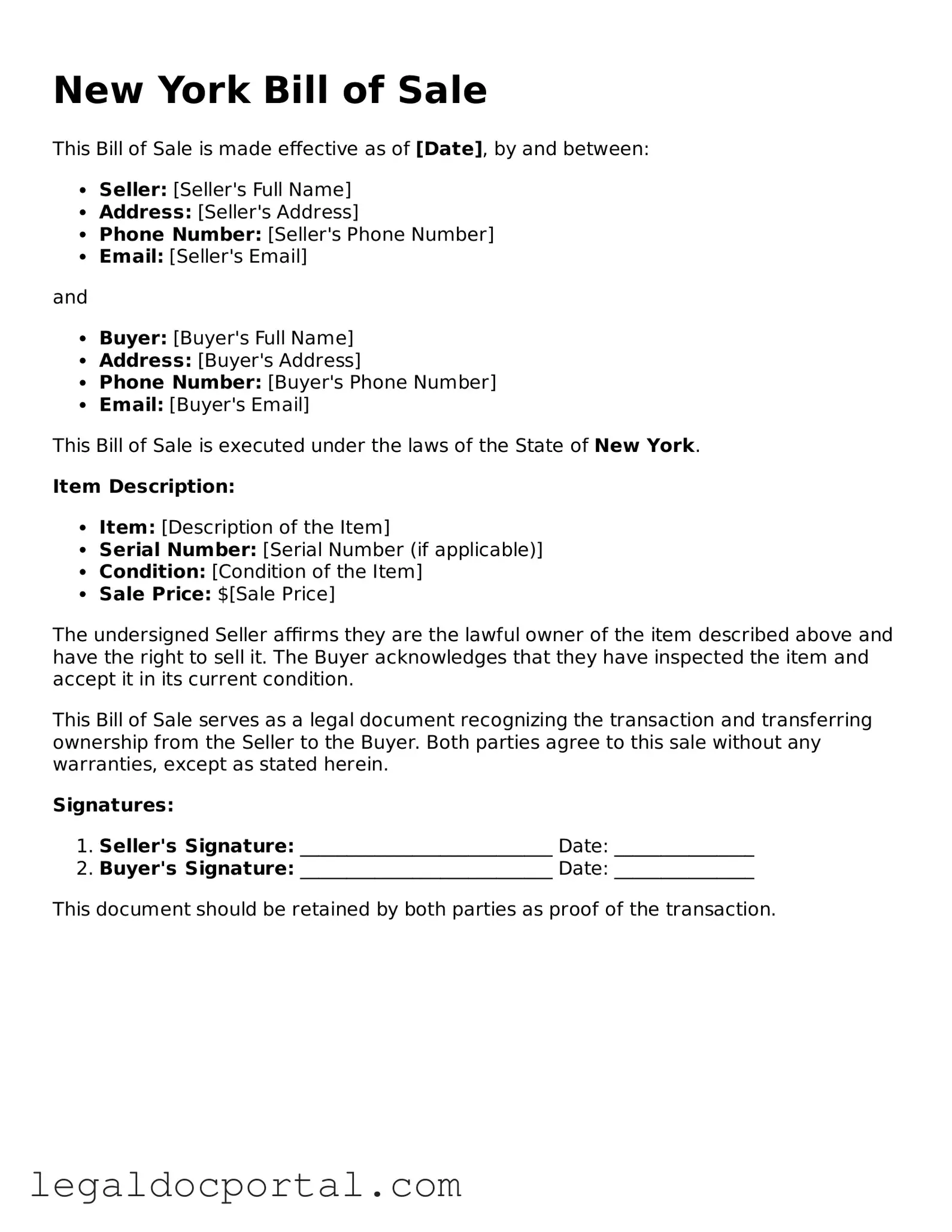 Attorney-Verified New York Bill of Sale Form