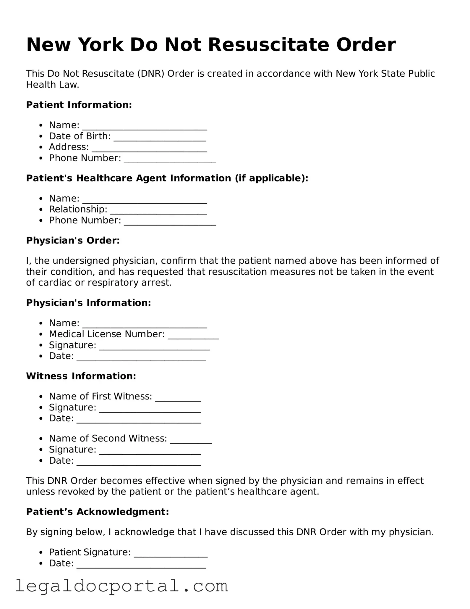 Attorney-Verified New York Do Not Resuscitate Order Form