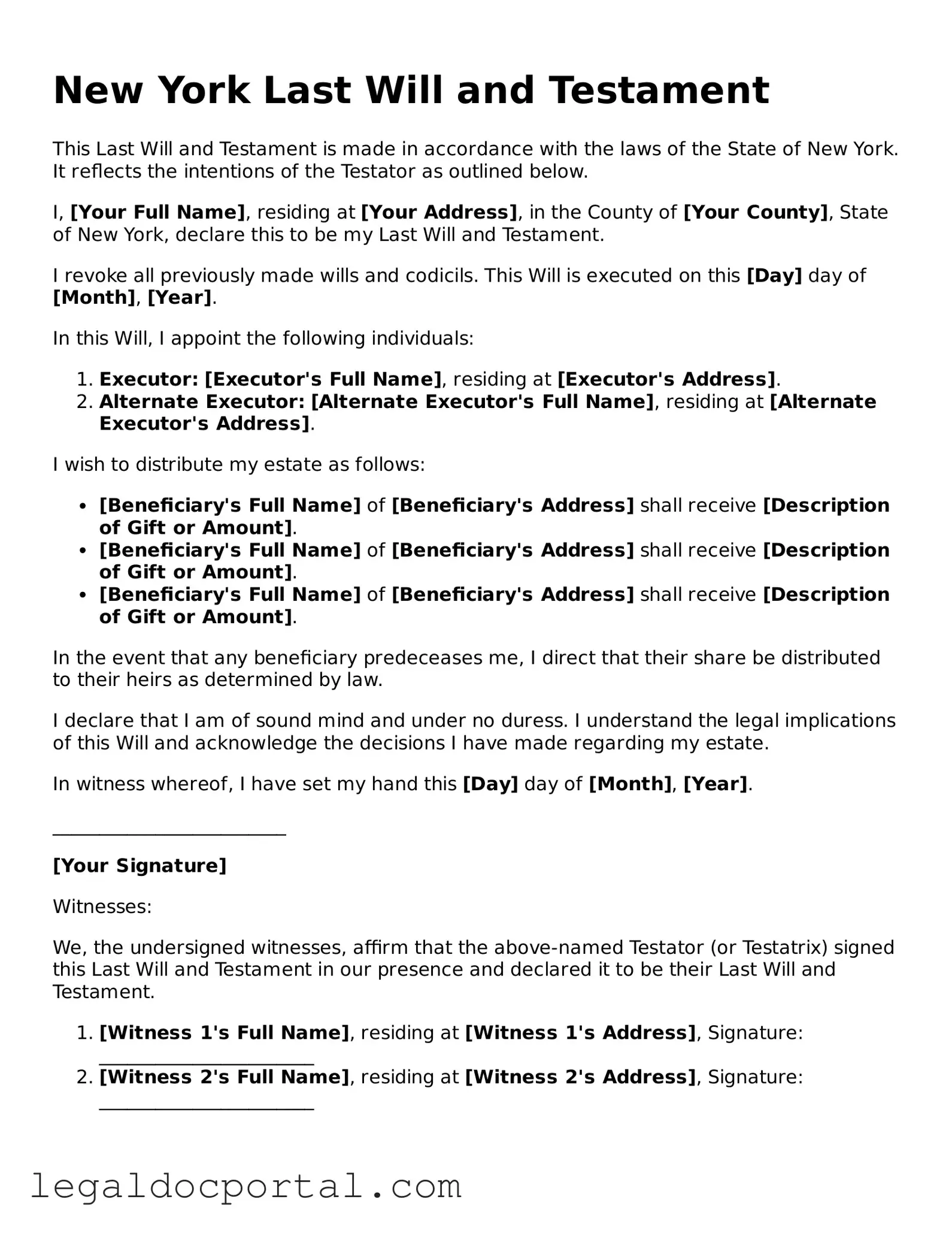 Attorney-Verified New York Last Will and Testament Form