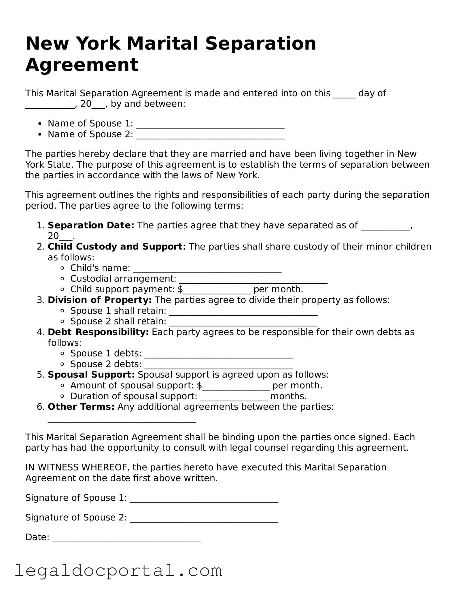 Attorney-Verified New York Marital Separation Agreement Form