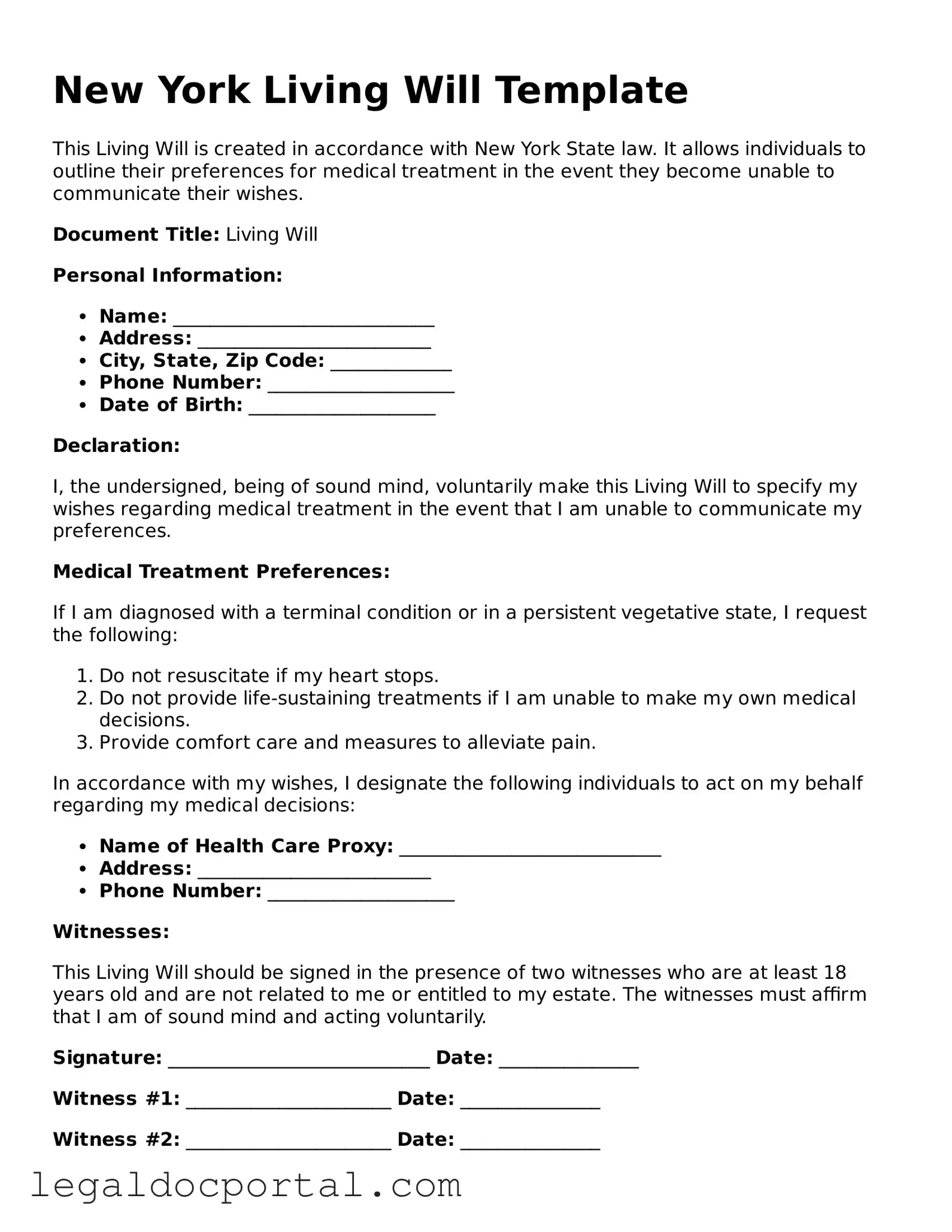 Attorney-Verified New York Living Will Form
