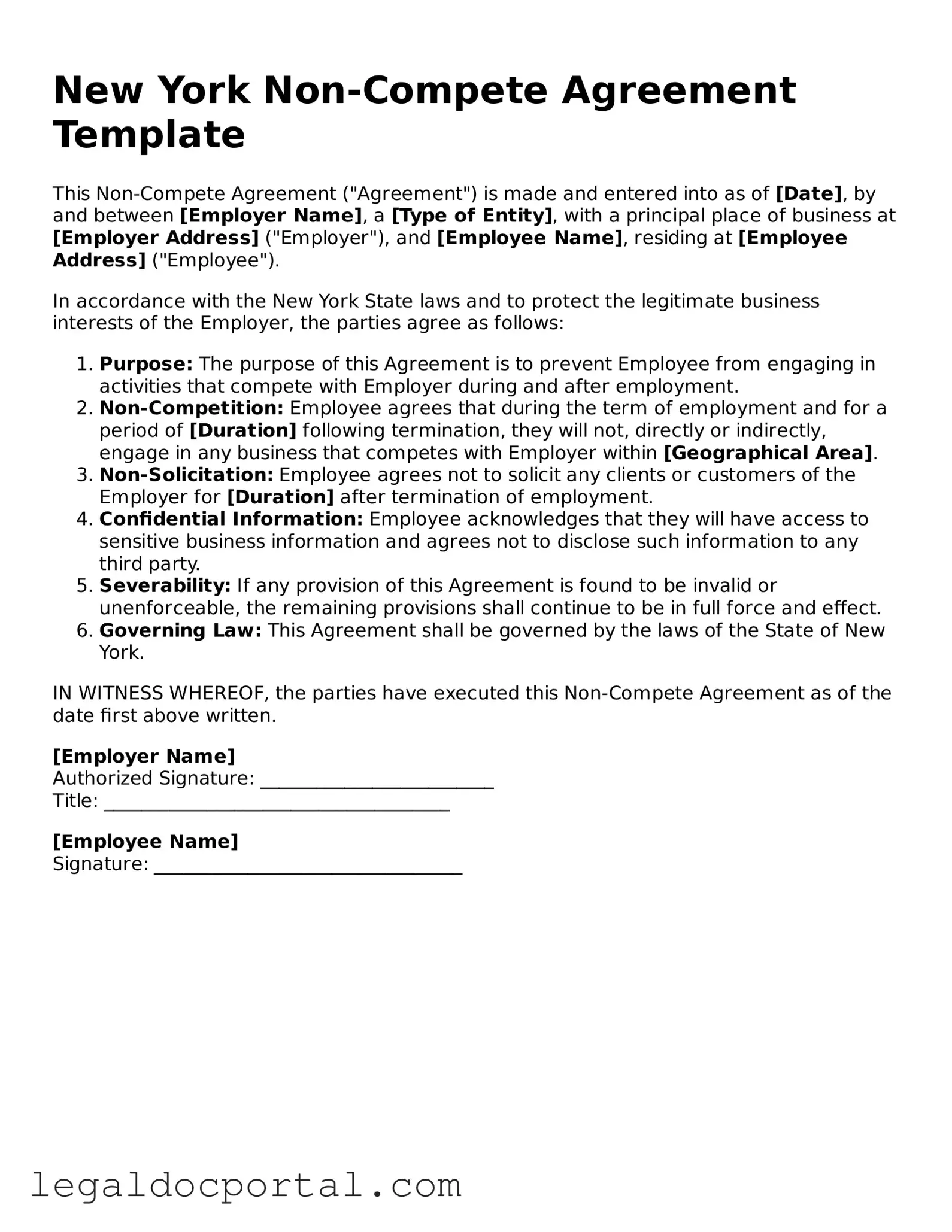 Attorney-Verified New York Non-compete Agreement Form