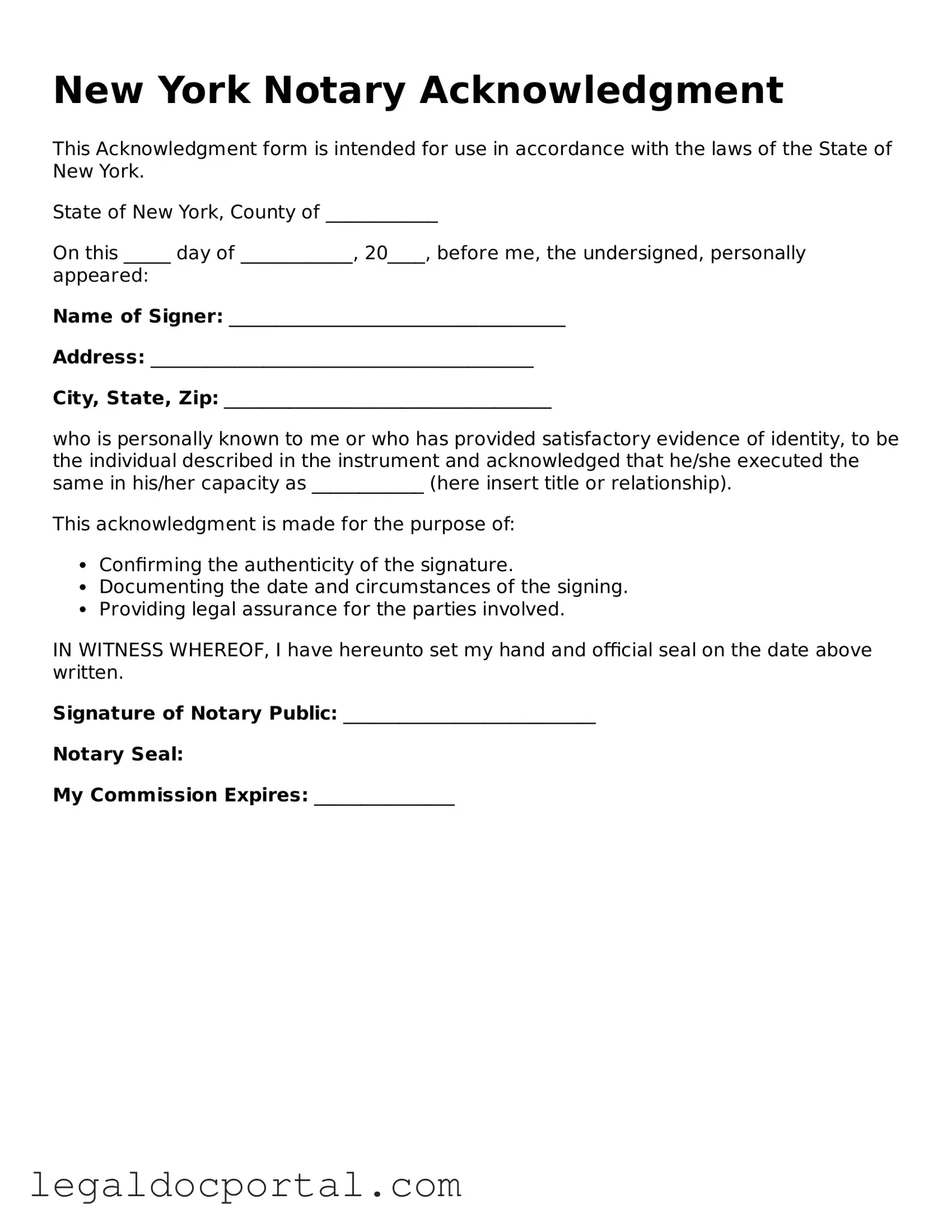 Attorney-Verified New York Notary Acknowledgement Form