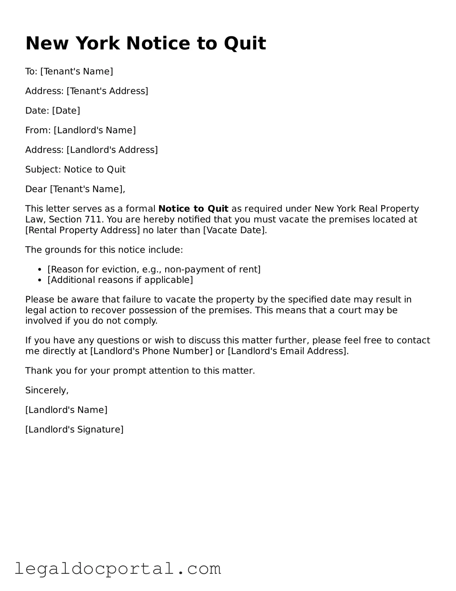 Attorney-Verified New York Notice to Quit Form