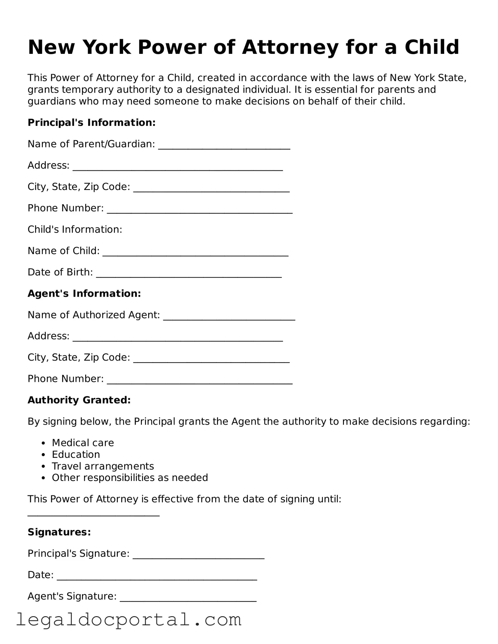 Attorney-Verified New York Power of Attorney for a Child Form