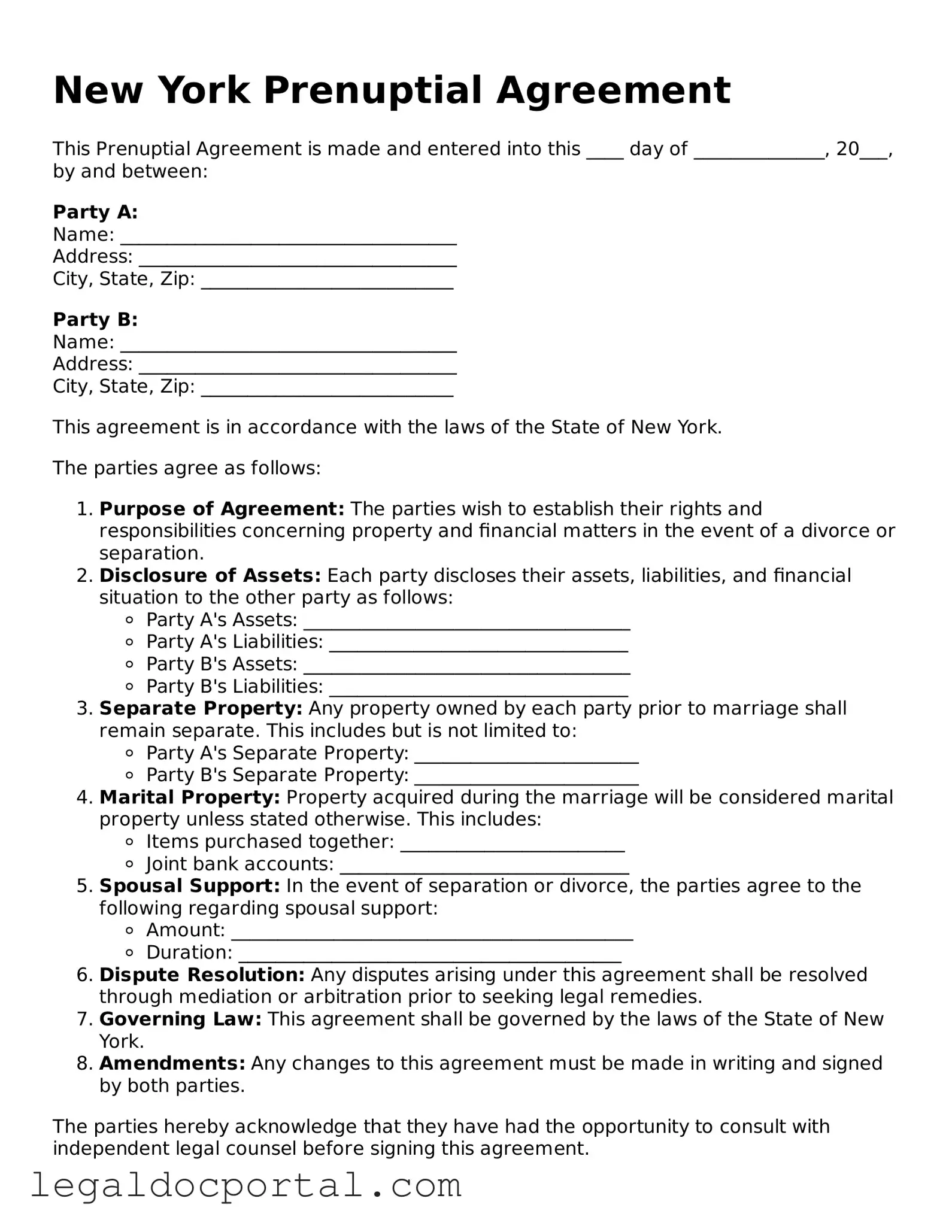 Attorney-Verified New York Prenuptial Agreement Form