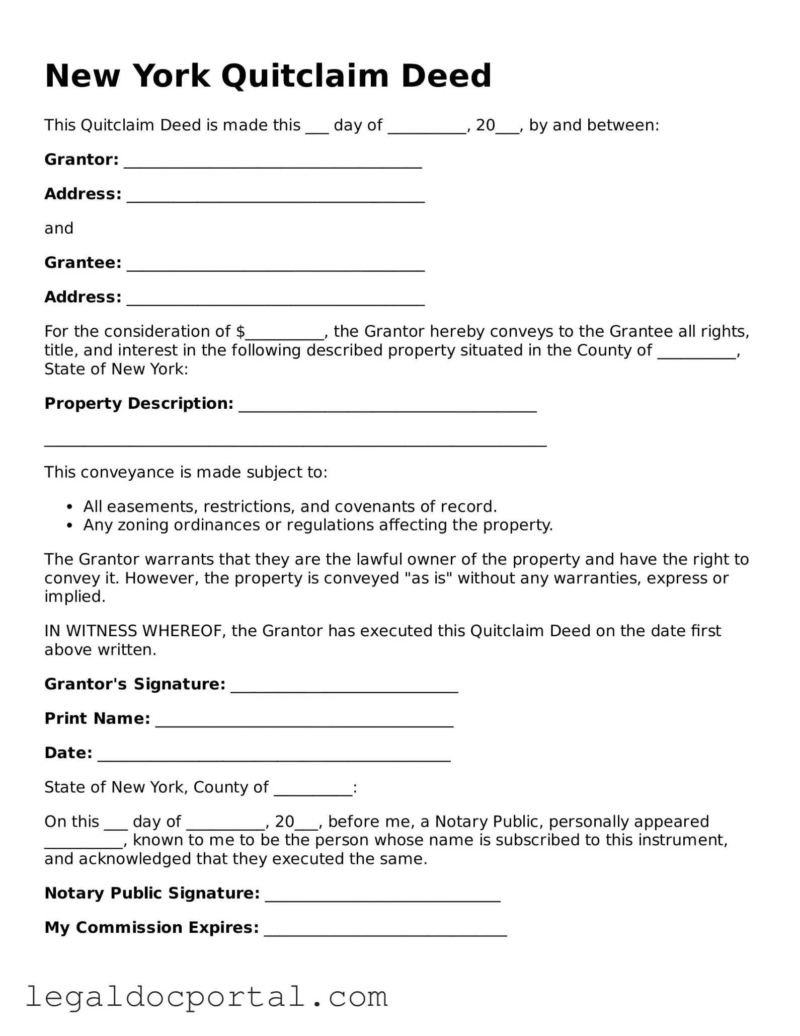 Attorney-Verified New York Quitclaim Deed Form