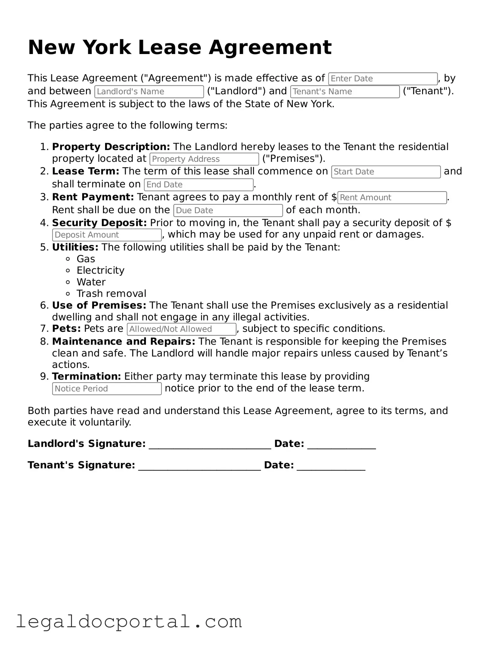 Attorney-Verified New York Lease Agreement Form