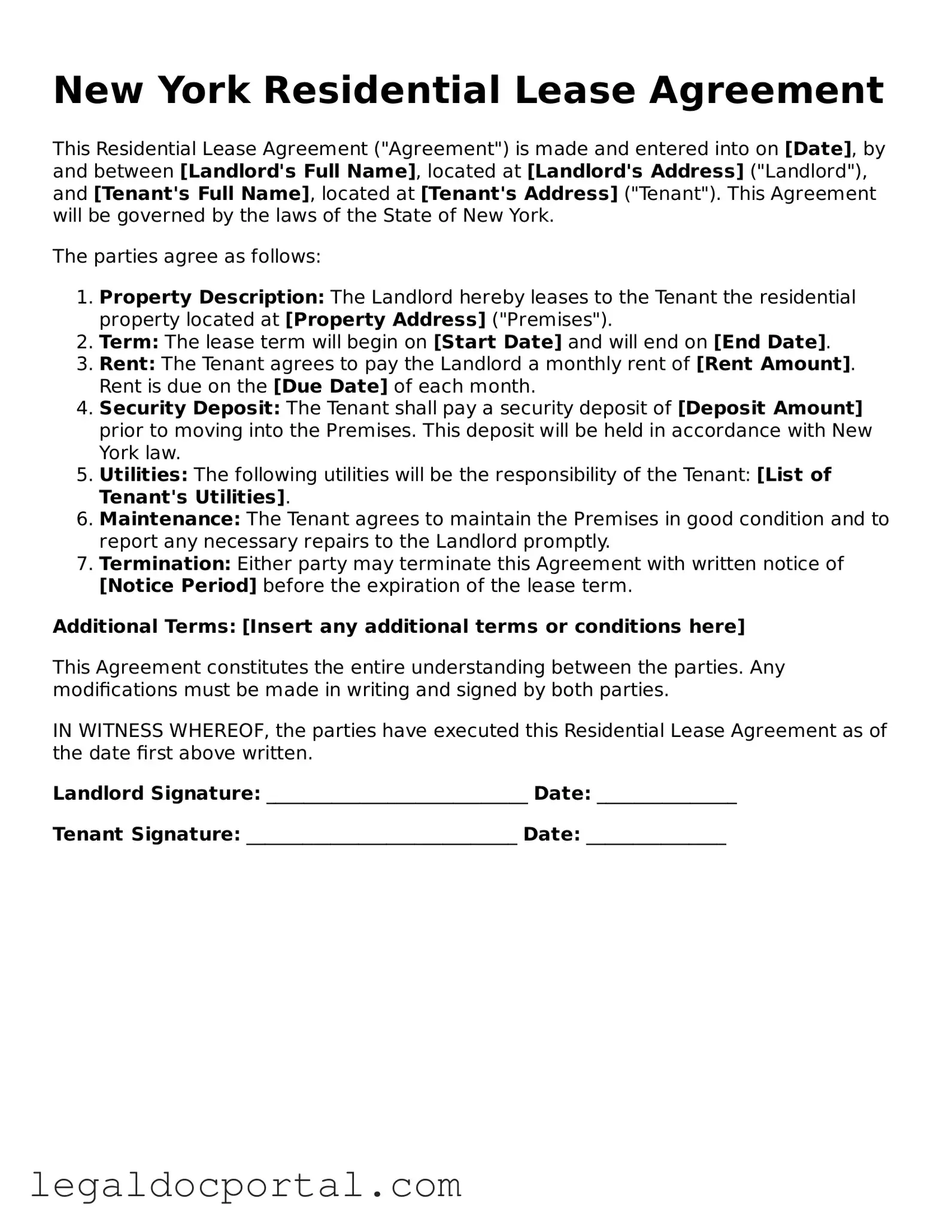 Attorney-Verified New York Residential Lease Agreement Form