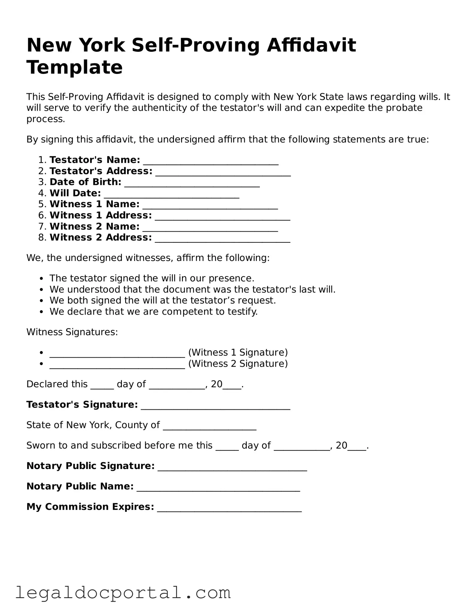 Attorney-Verified New York Self-Proving Affidavit Form