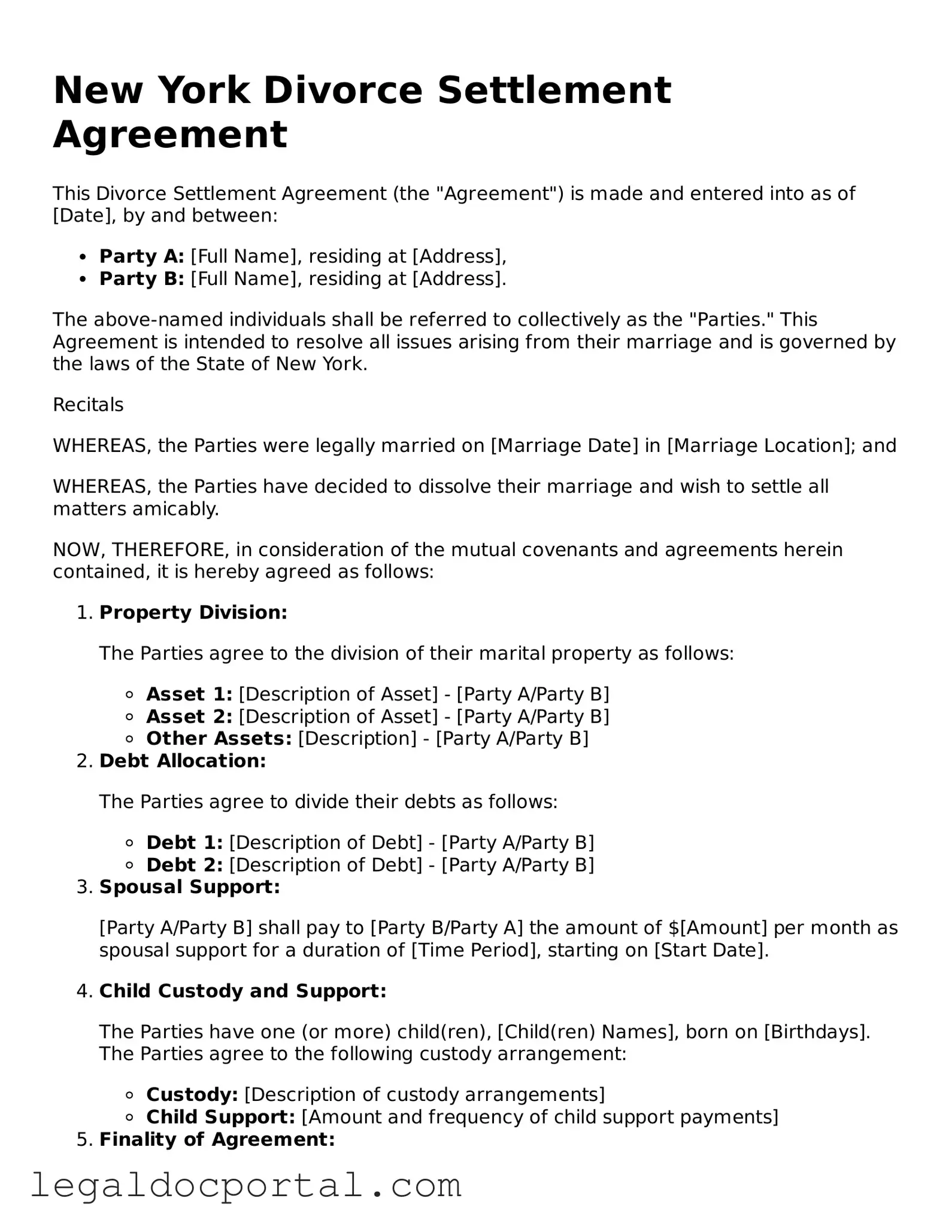 Attorney-Verified New York Divorce Settlement Agreement Form