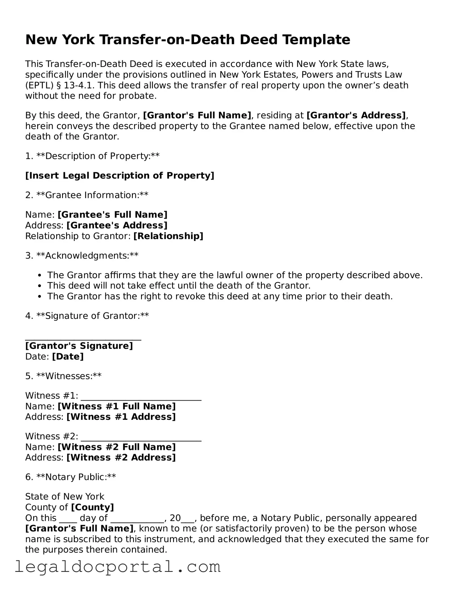 Attorney-Verified New York Transfer-on-Death Deed Form