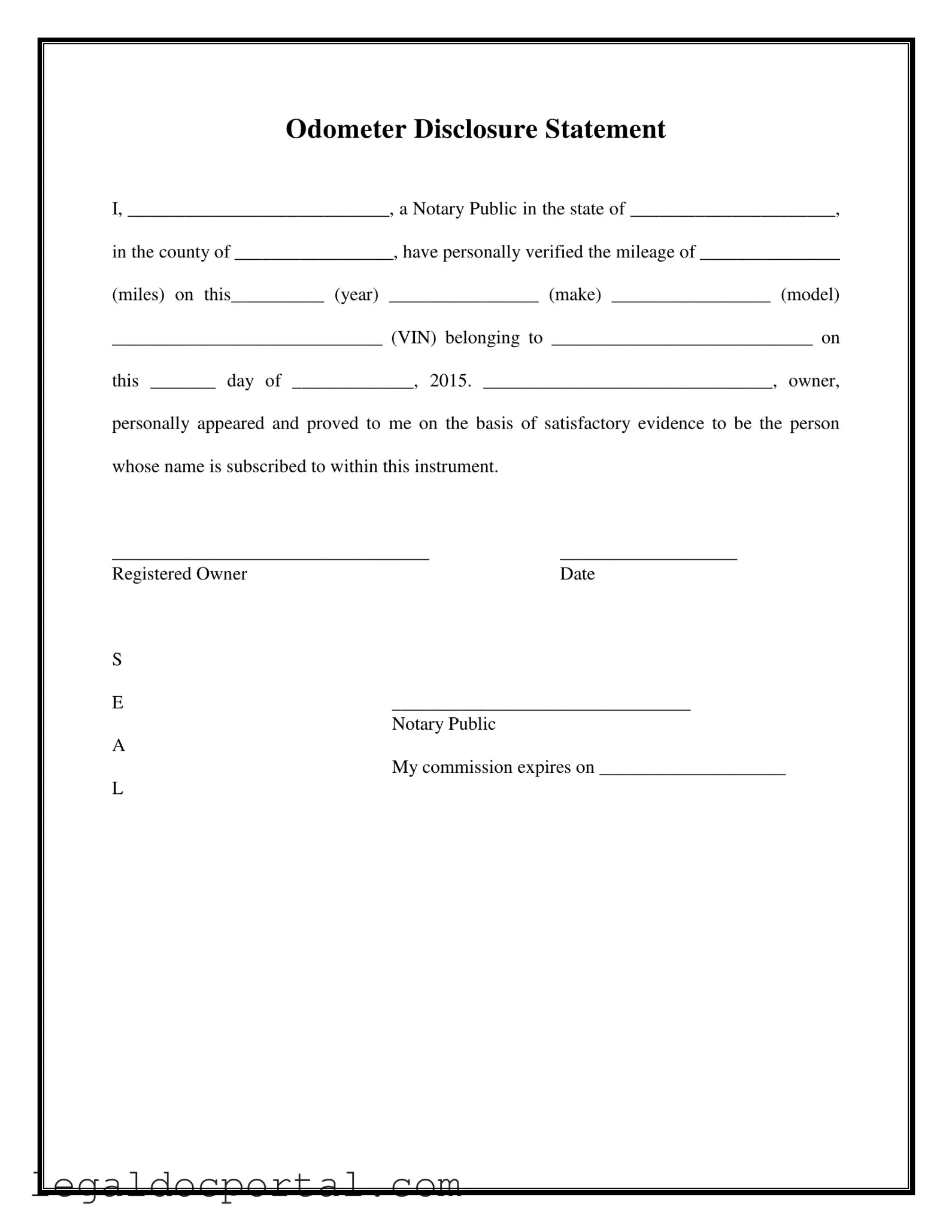 Printable Notarized Odometer Statement Form