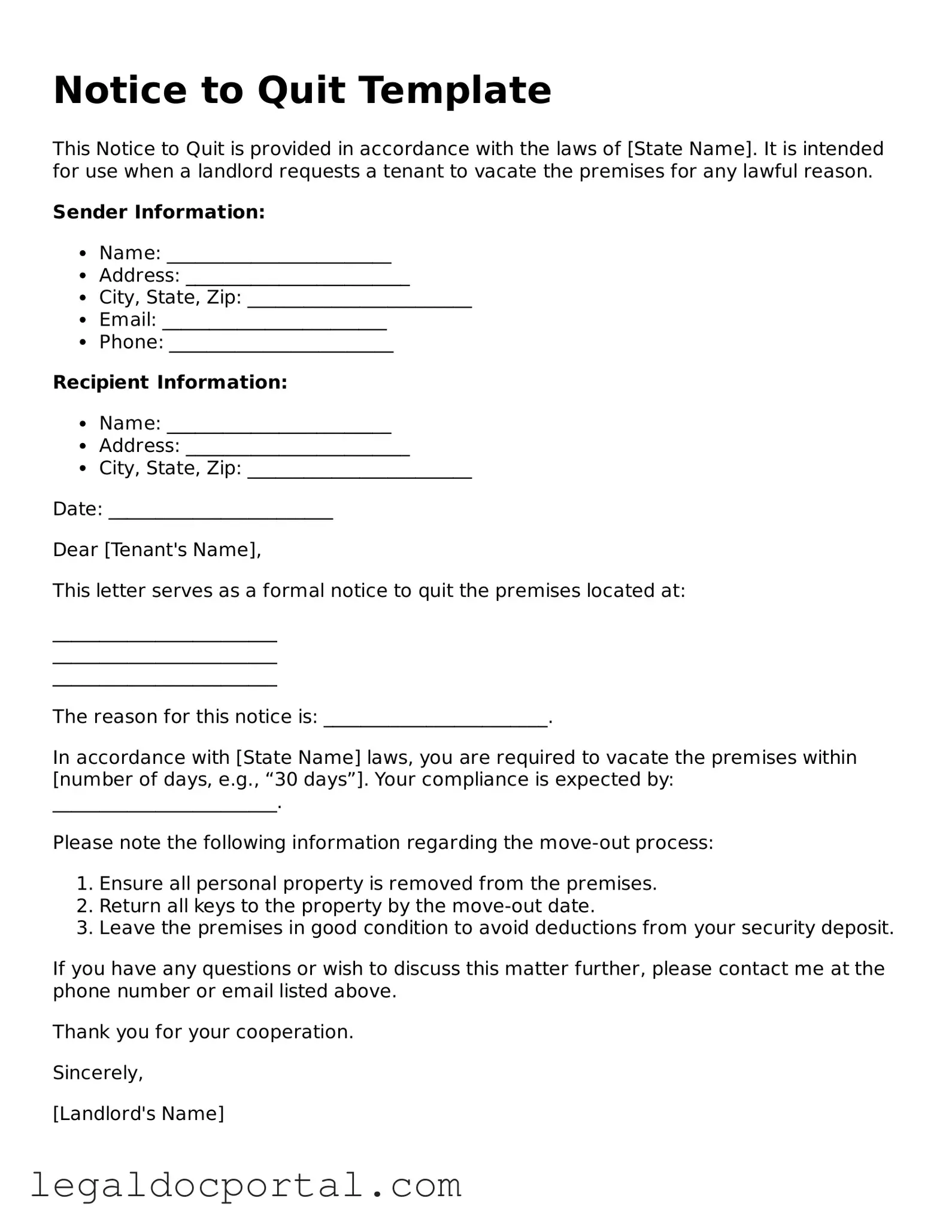 Official Notice to Quit Document