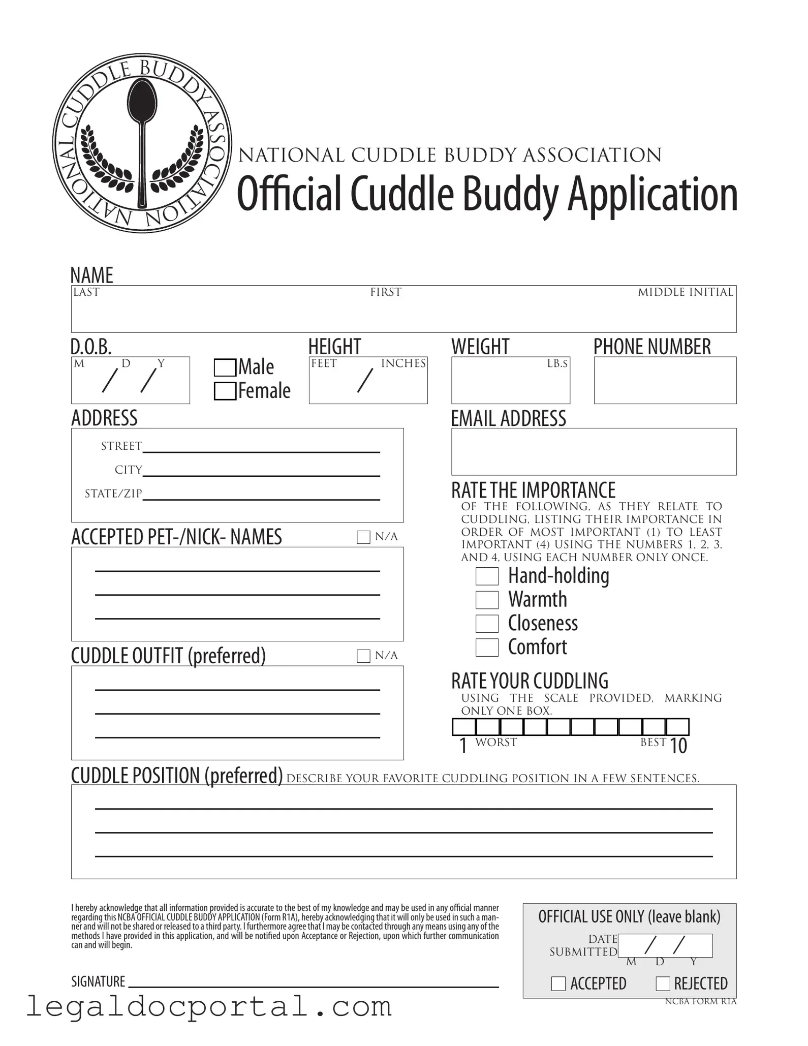 Printable Cuddle Buddy Application Form
