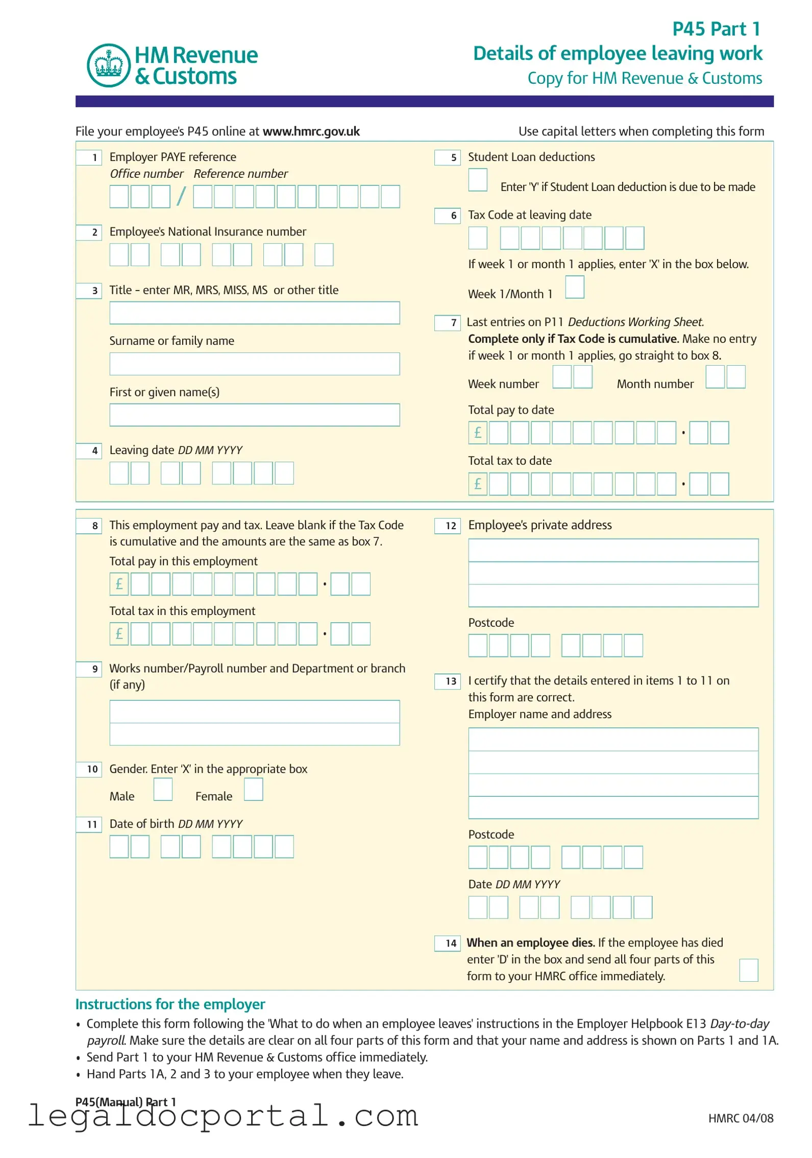 Printable P 45 It Form