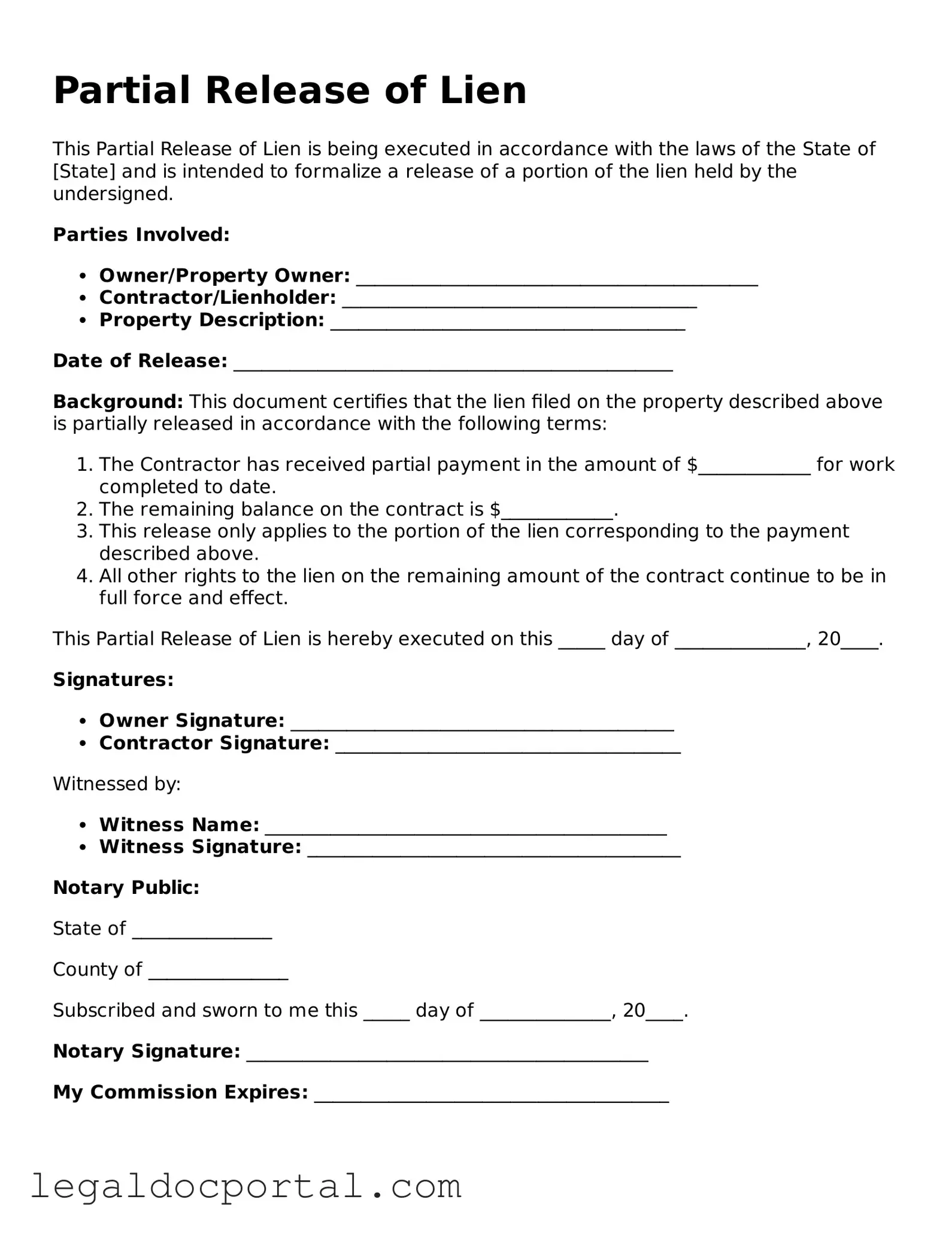 Official Partial Release of Lien Document