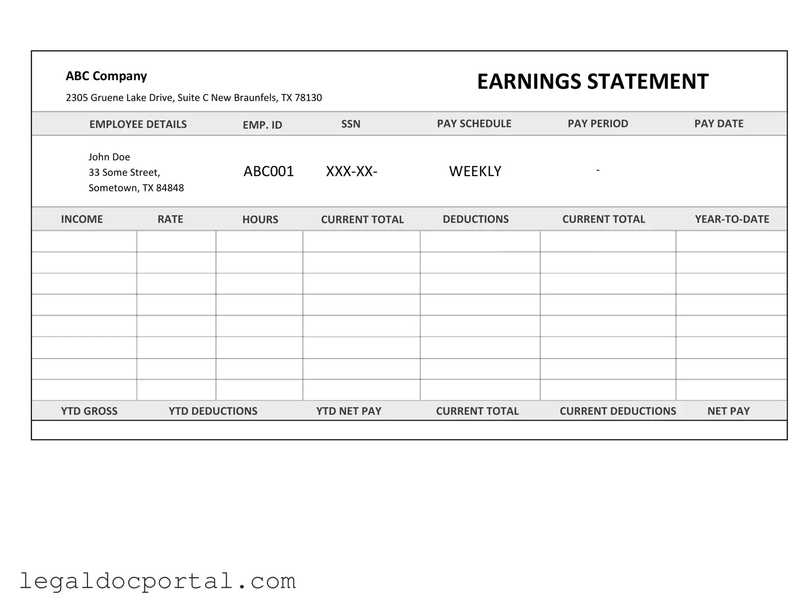 Printable Independent Contractor Pay Stub Form
