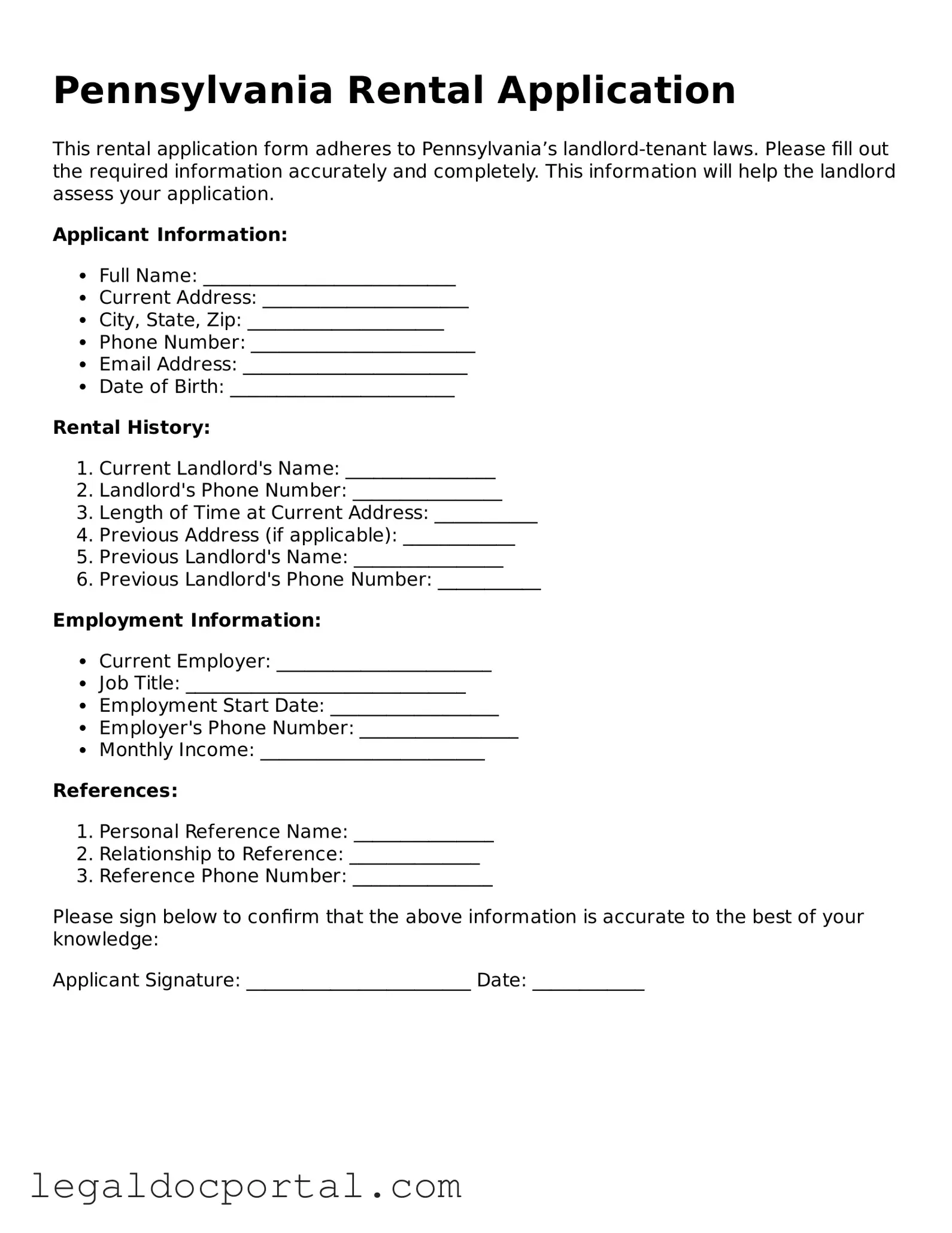 Attorney-Verified Pennsylvania Rental Application Form
