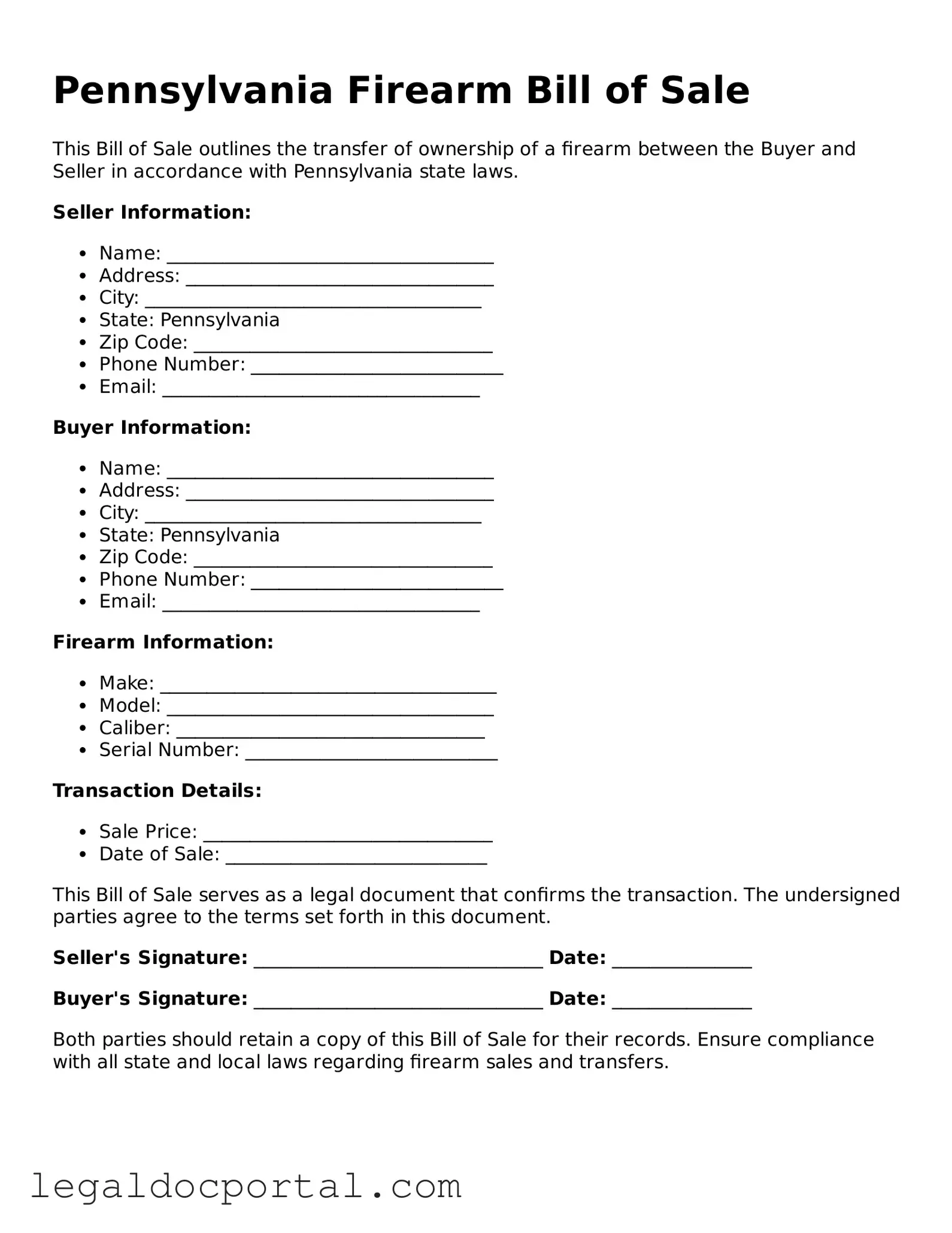 Attorney-Verified Pennsylvania Firearm Bill of Sale Form