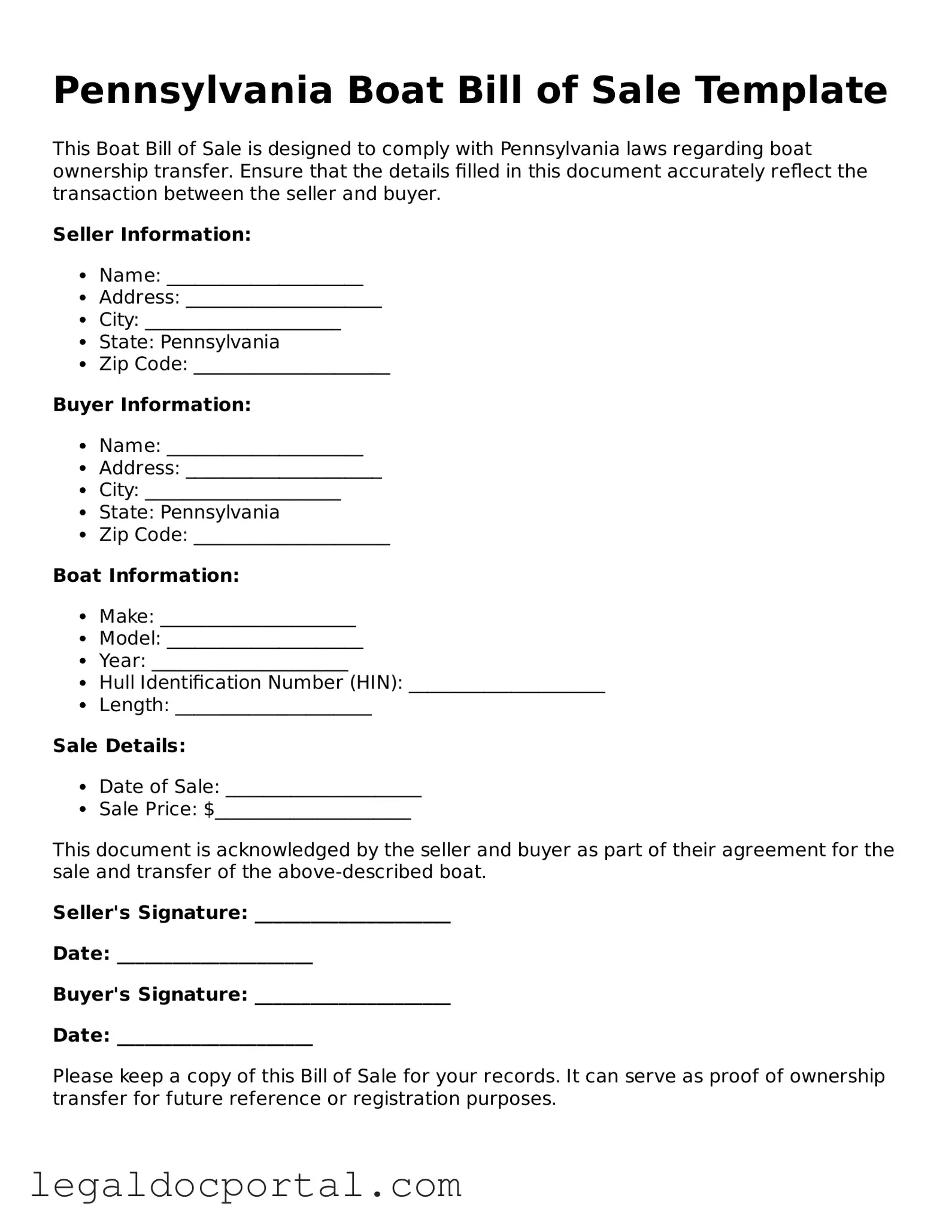 Attorney-Verified Pennsylvania Boat Bill of Sale Form