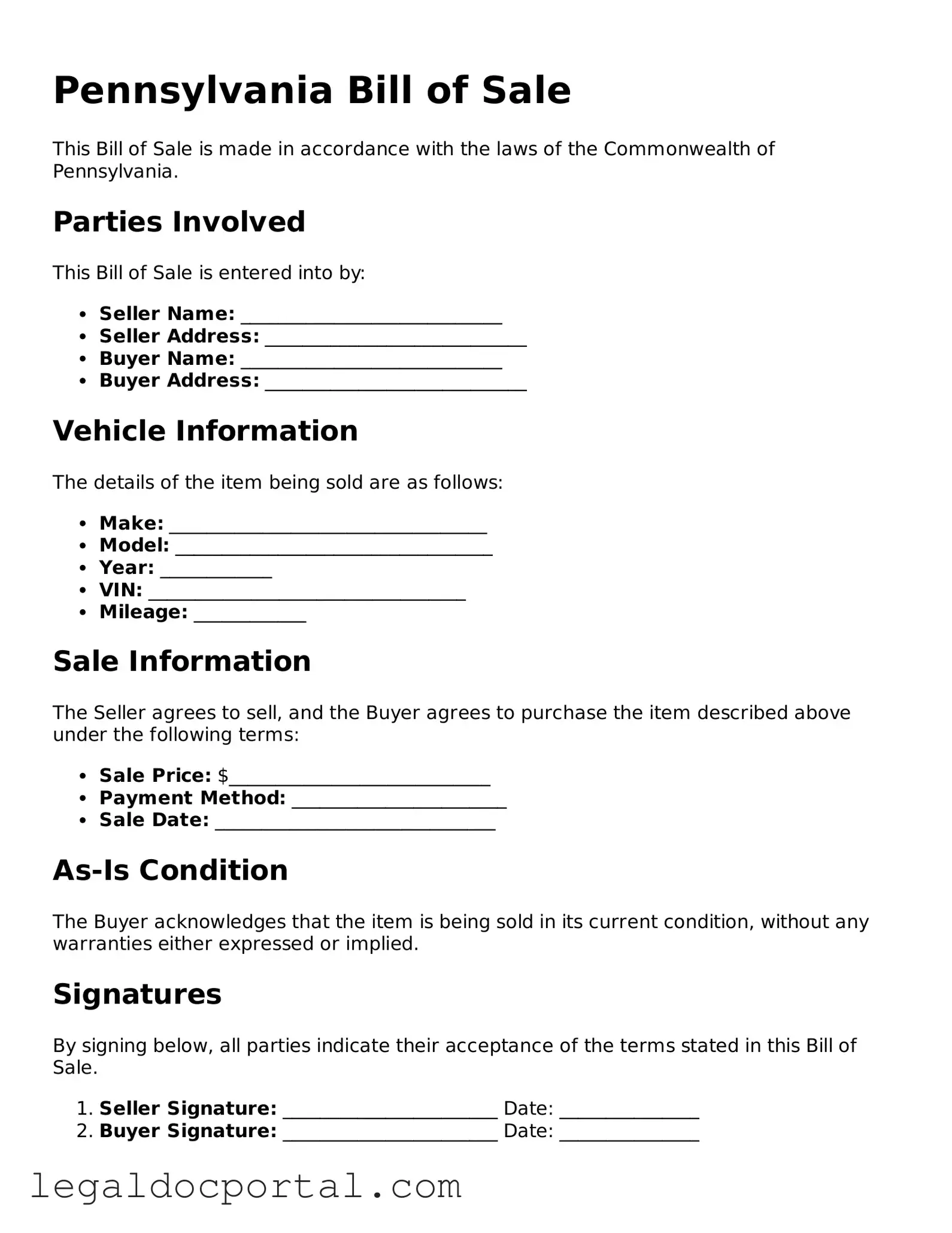 Attorney-Verified Pennsylvania Bill of Sale Form