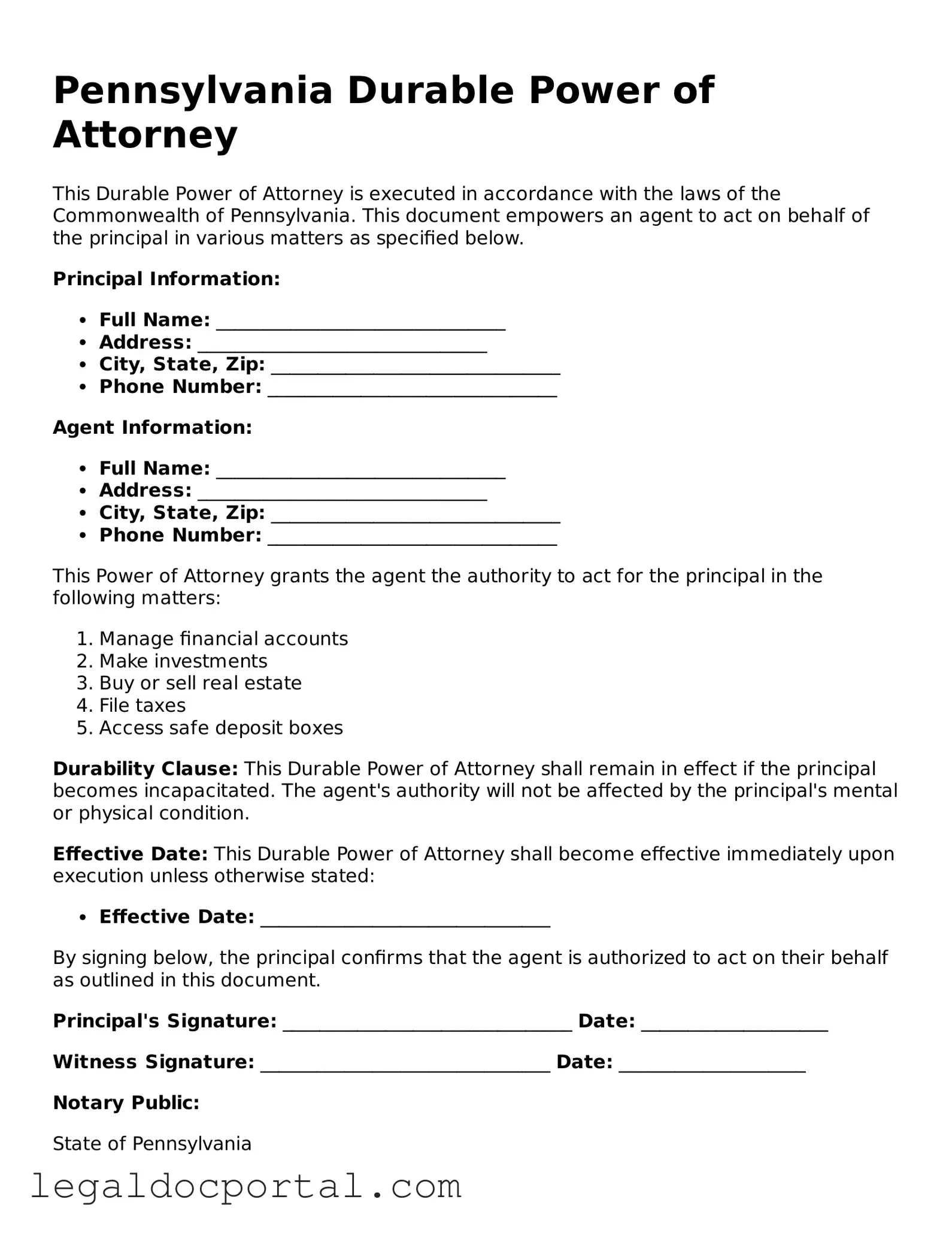 Attorney-Verified Pennsylvania Durable Power of Attorney Form