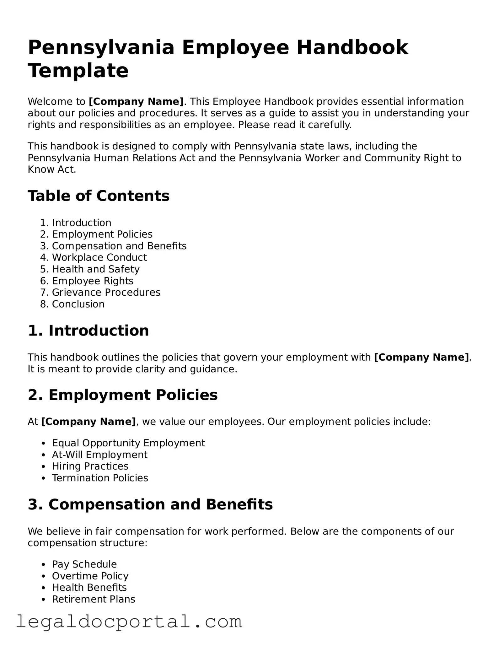 Attorney-Verified Pennsylvania Employee Handbook Form