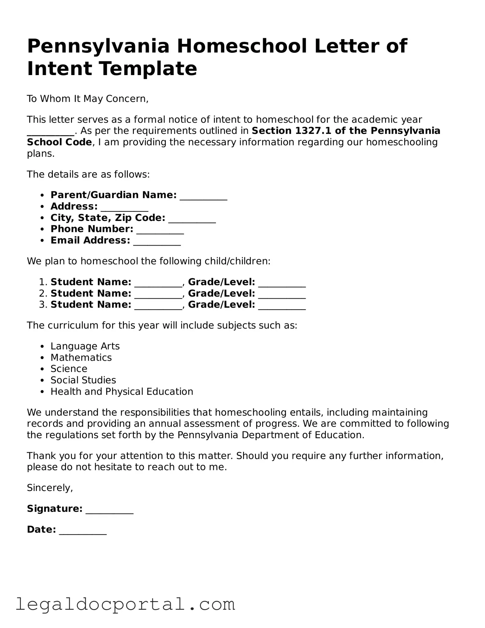 Attorney-Verified Pennsylvania Homeschool Letter of Intent Form