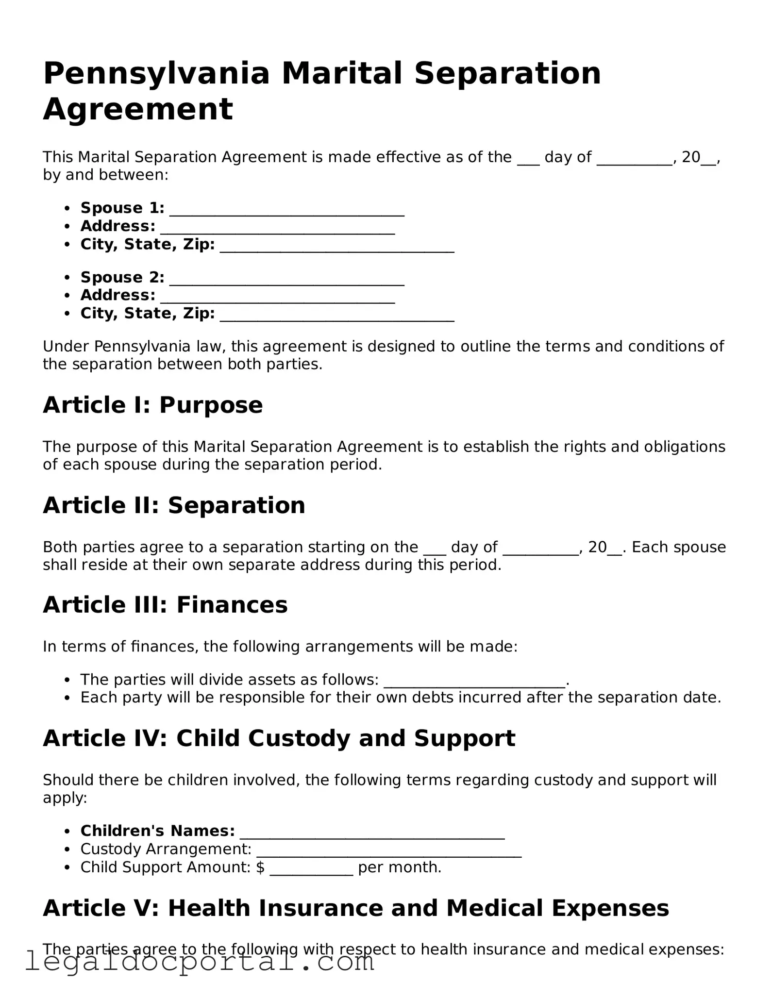 Attorney-Verified Pennsylvania Marital Separation Agreement Form