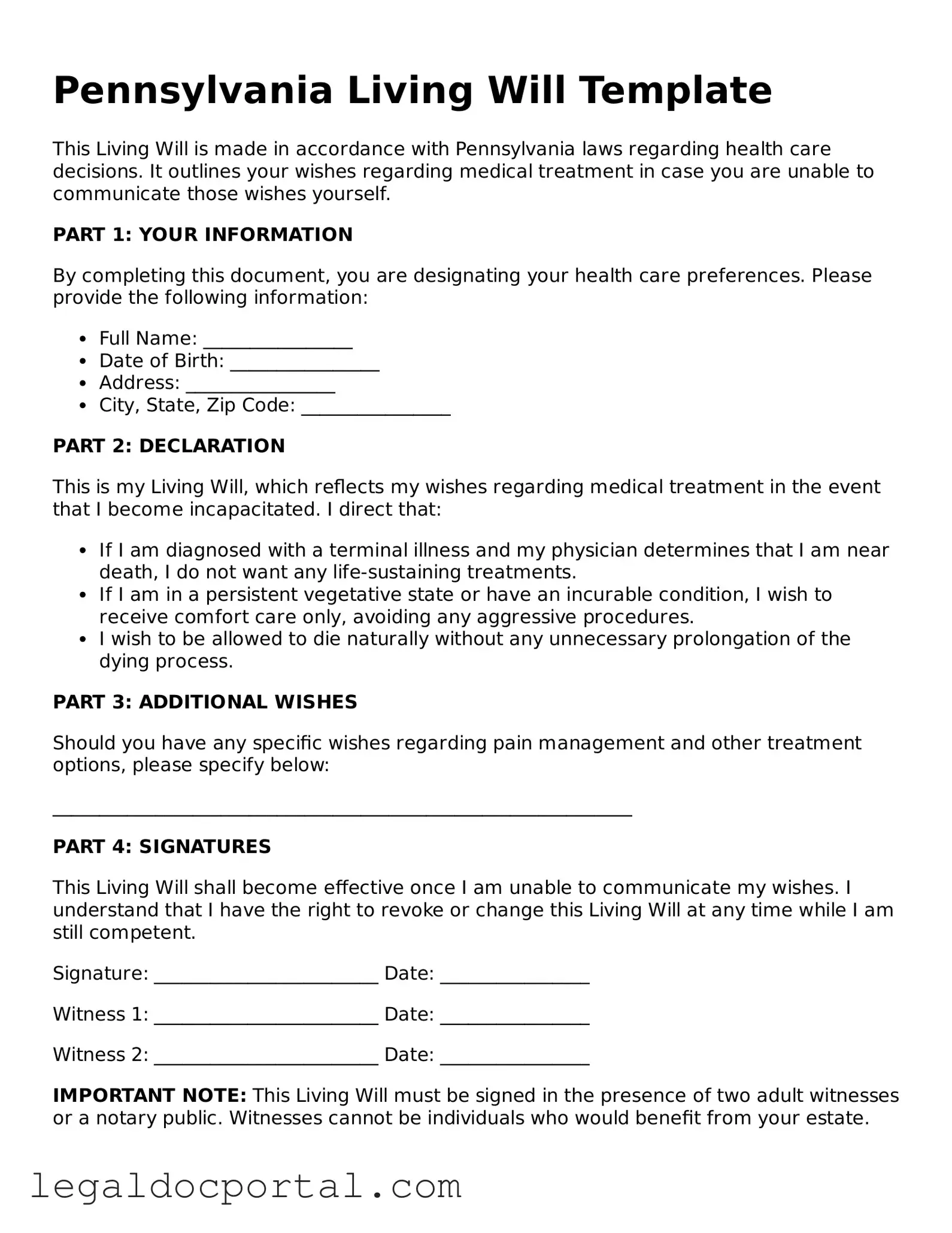 Attorney-Verified Pennsylvania Living Will Form