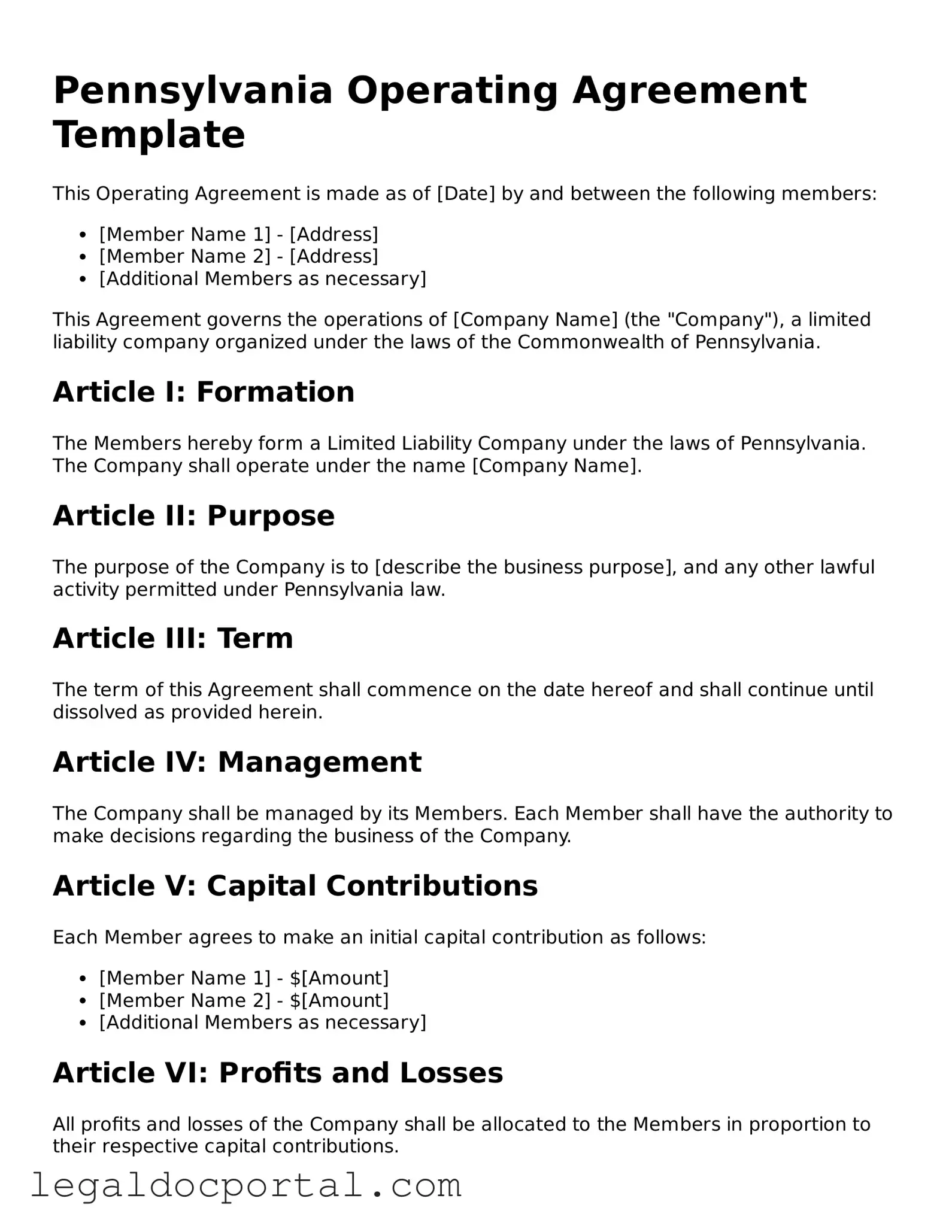 Attorney-Verified Pennsylvania Operating Agreement Form