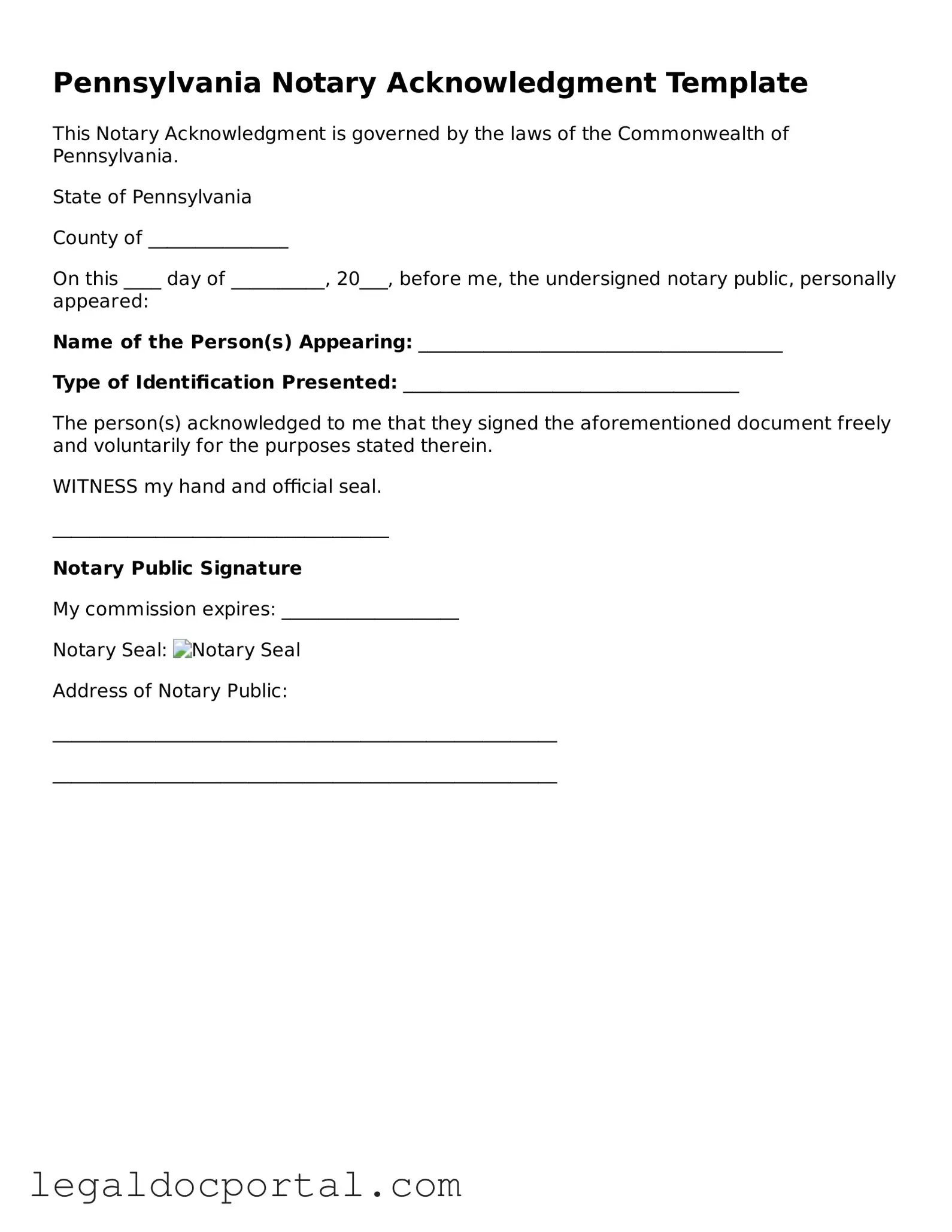 Attorney-Verified Pennsylvania Notary Acknowledgement Form