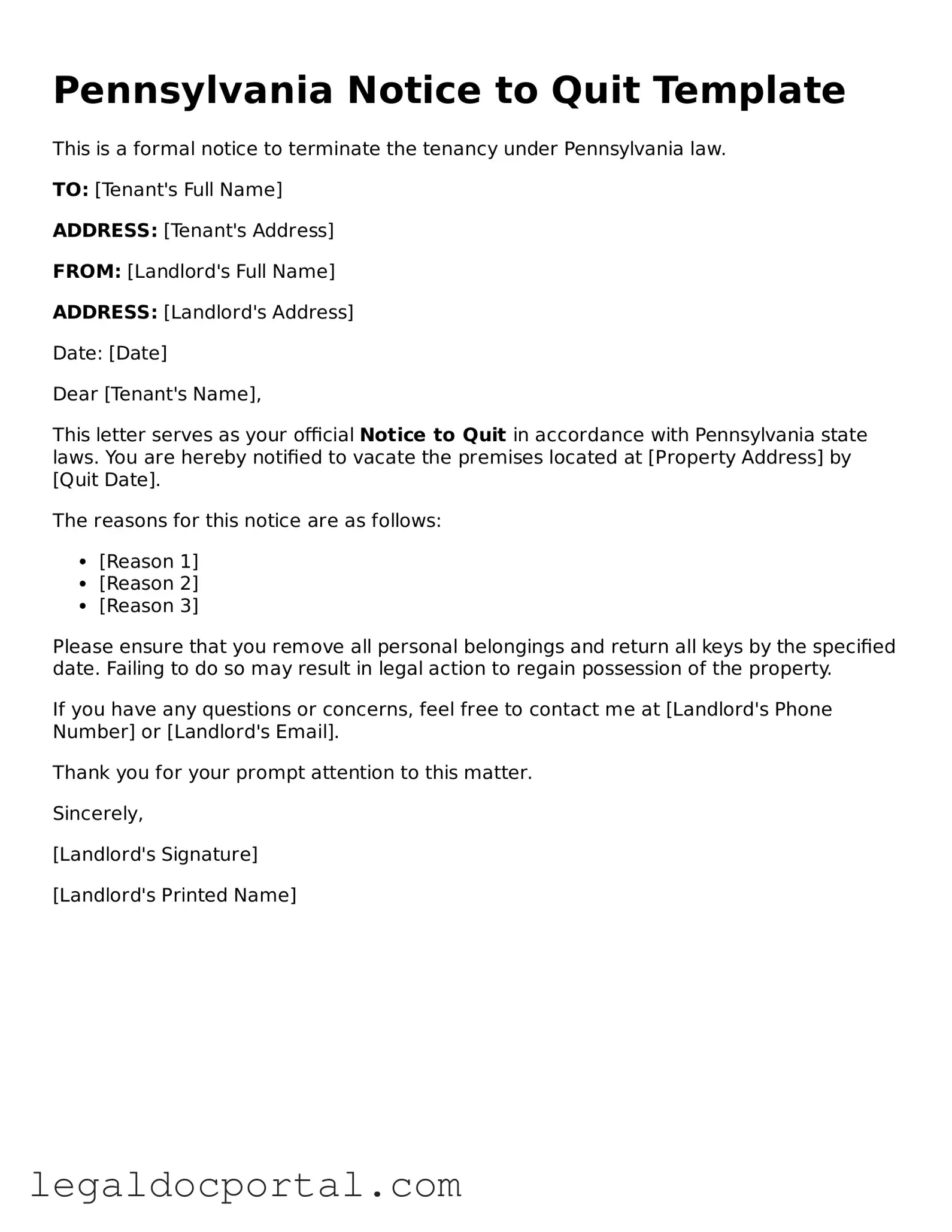 Attorney-Verified Pennsylvania Notice to Quit Form