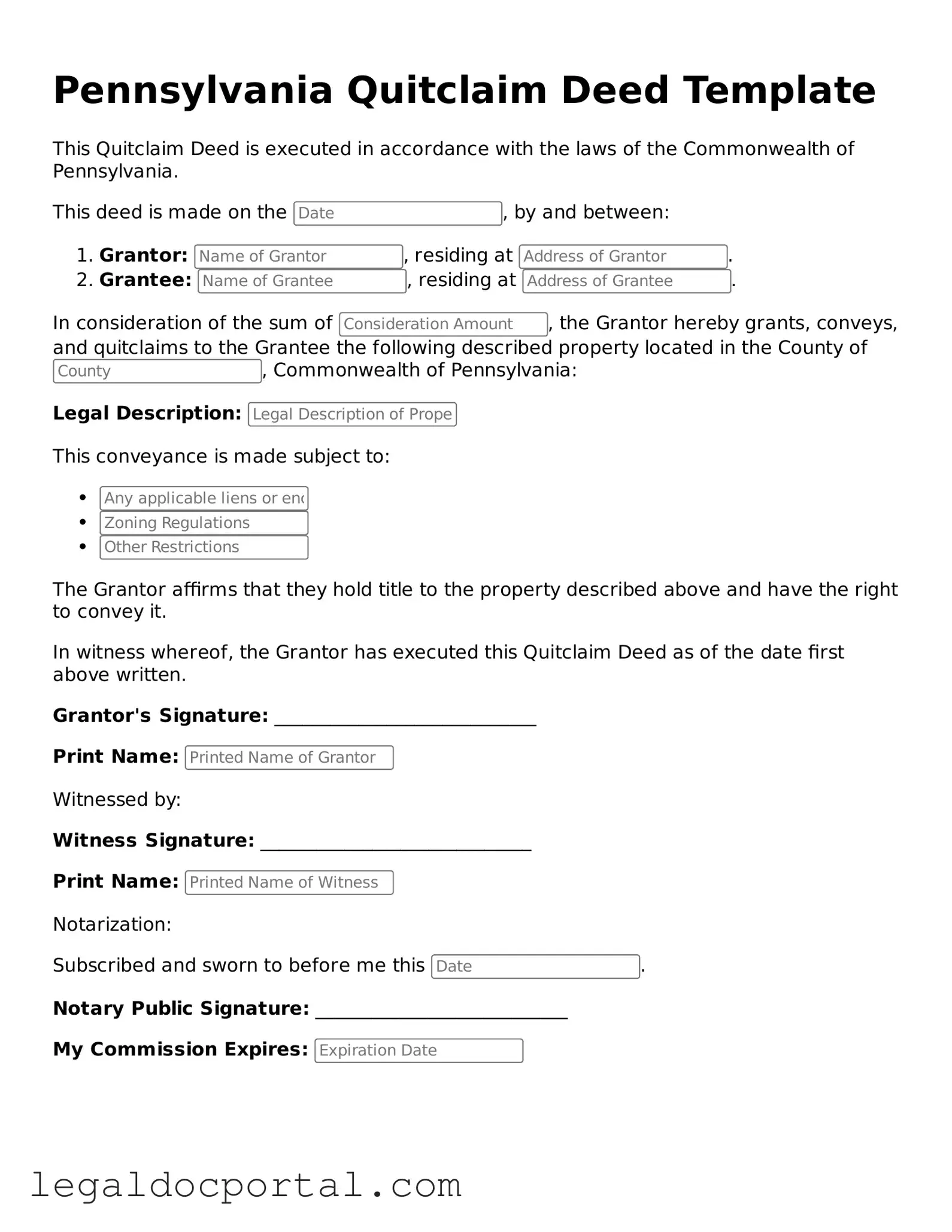 Attorney-Verified Pennsylvania Quitclaim Deed Form