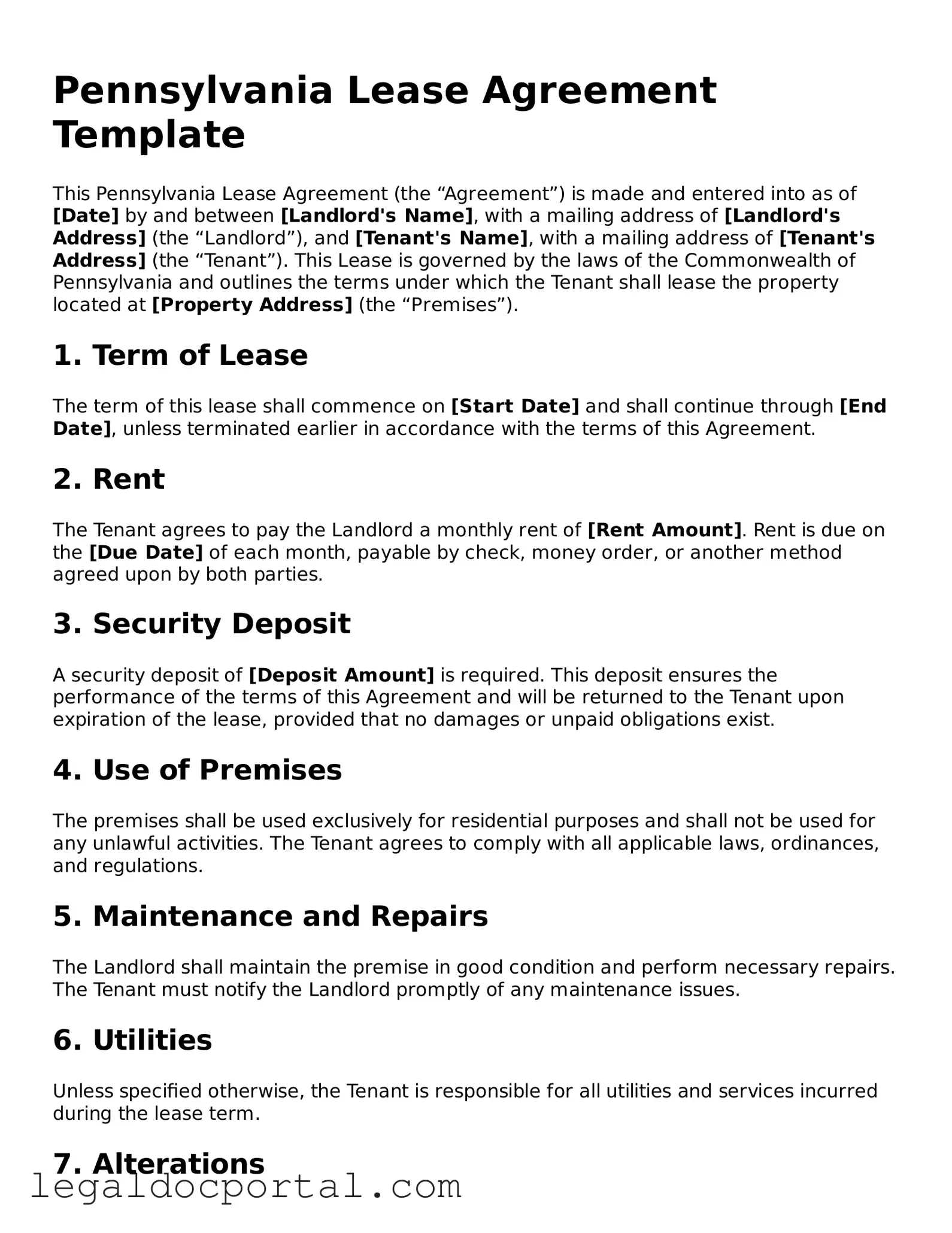 Attorney-Verified Pennsylvania Lease Agreement Form