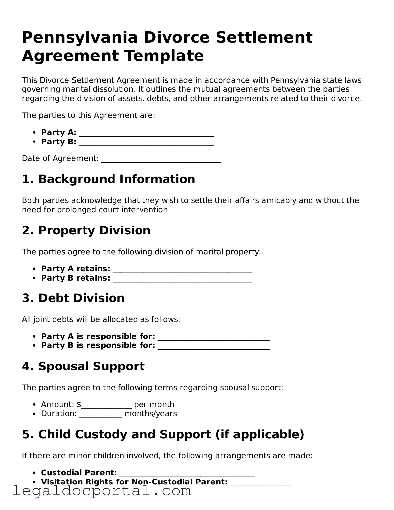 Attorney-Verified Pennsylvania Divorce Settlement Agreement Form