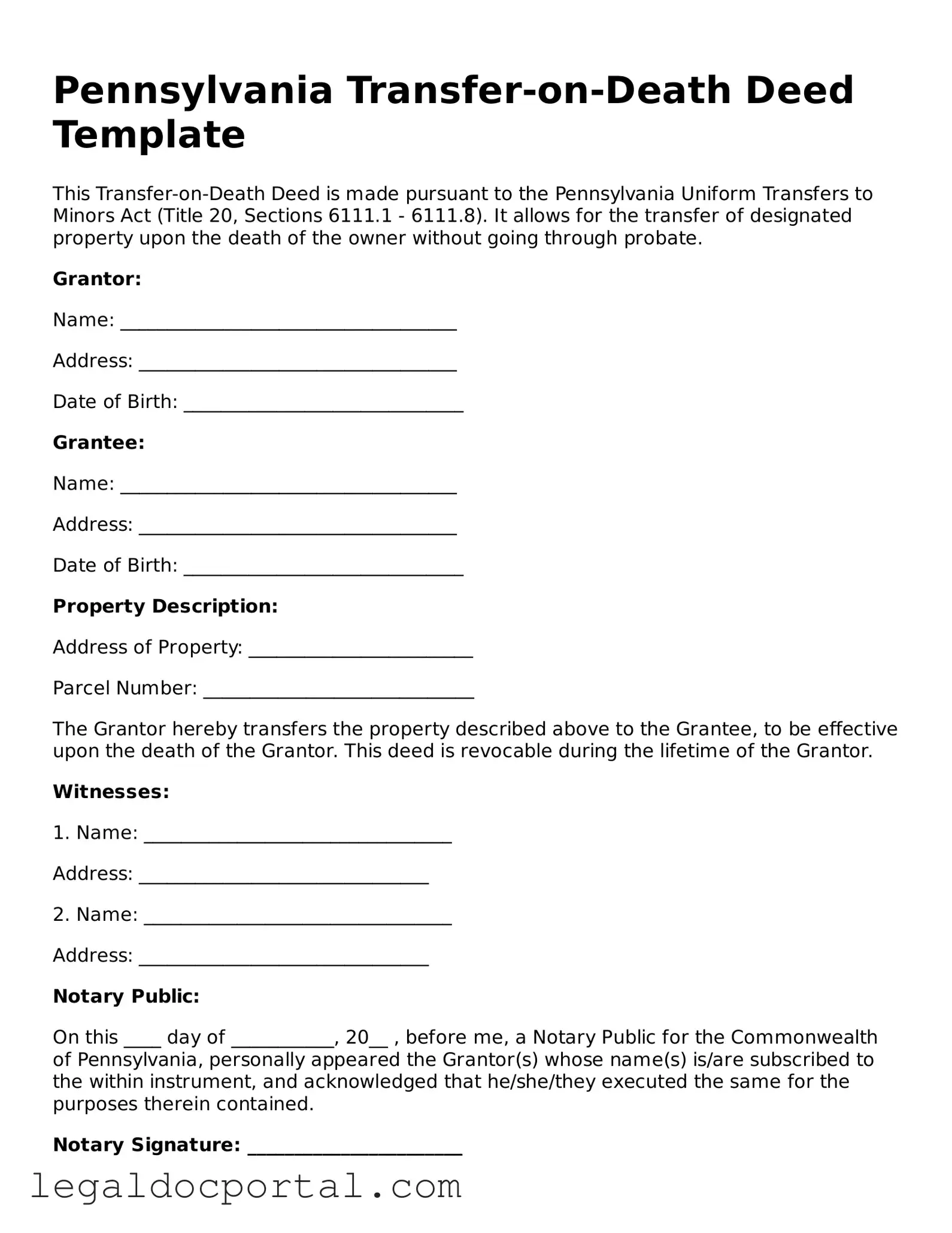 Attorney-Verified Pennsylvania Transfer-on-Death Deed Form