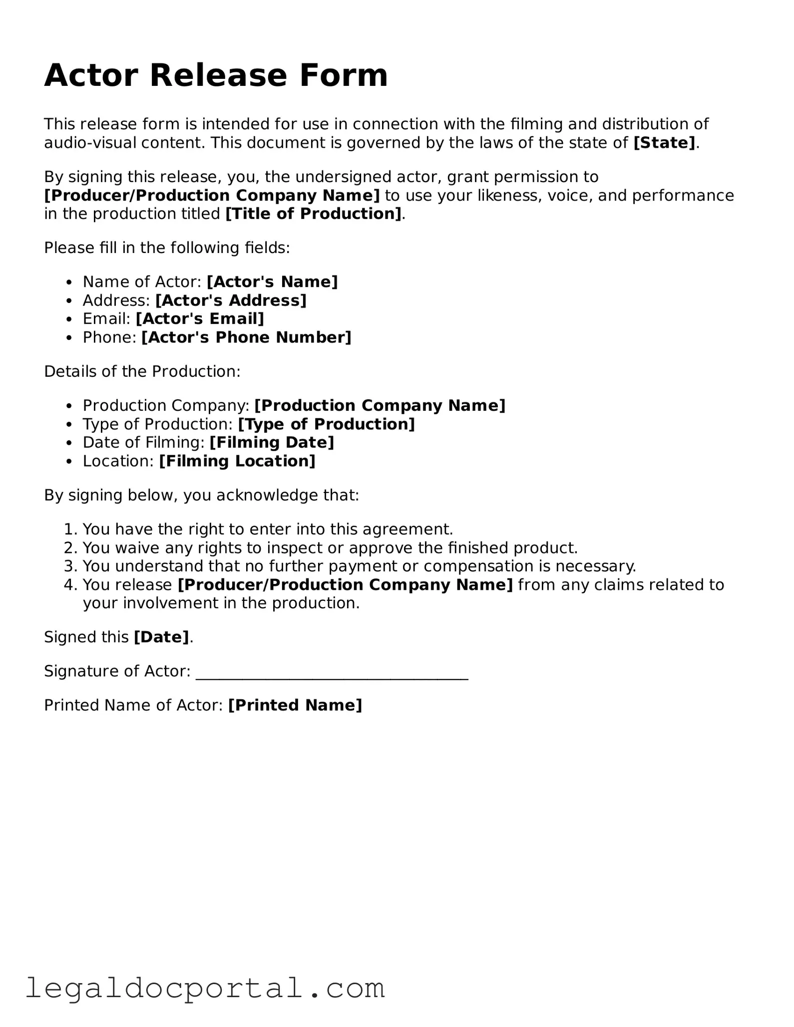 Official Actor Release Document