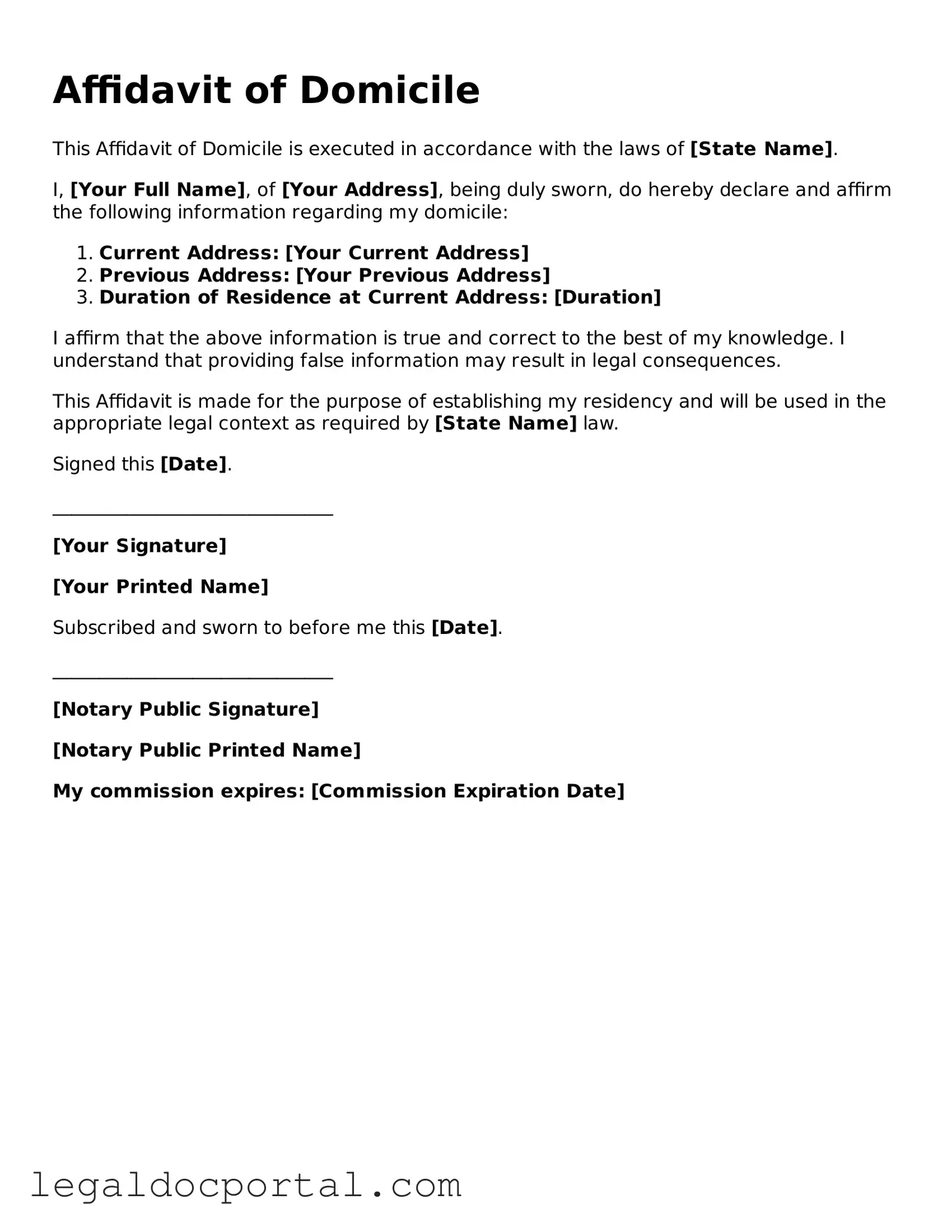 Official Affidavit of Domicile Document