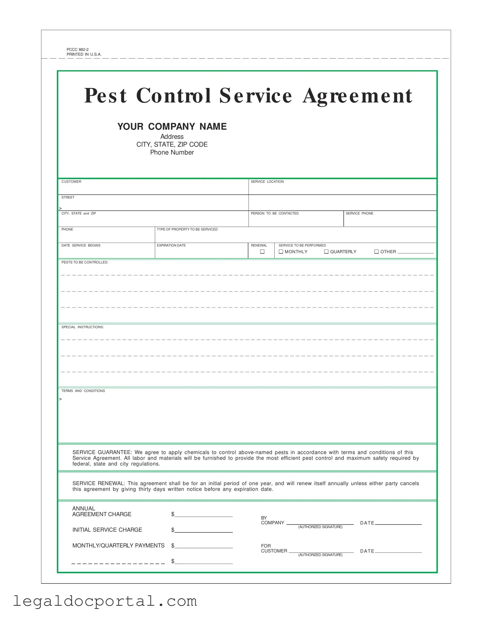 Printable Pest Control Contract Form