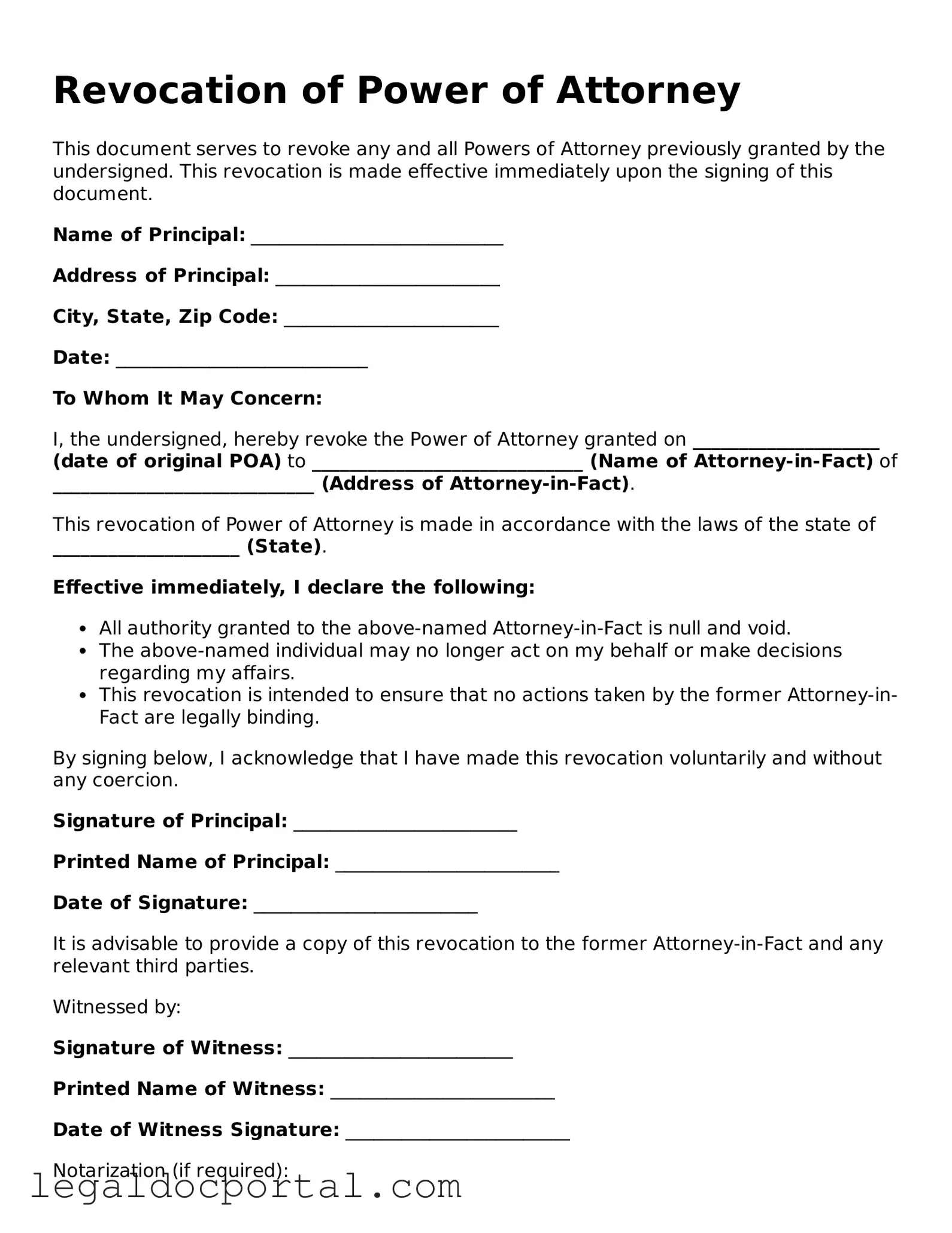 Official Revocation of Power of Attorney Document