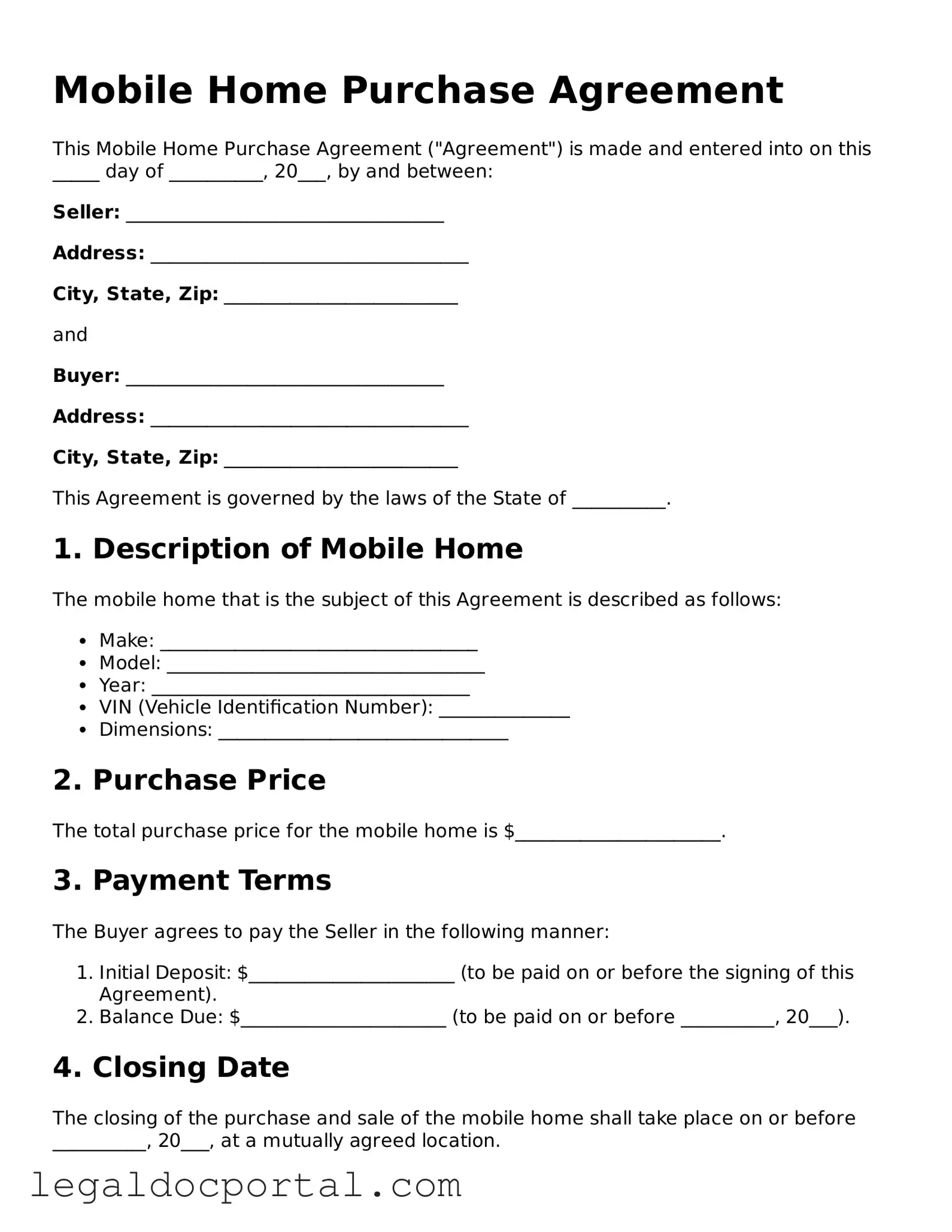 Official Mobile Home Purchase Agreement Document