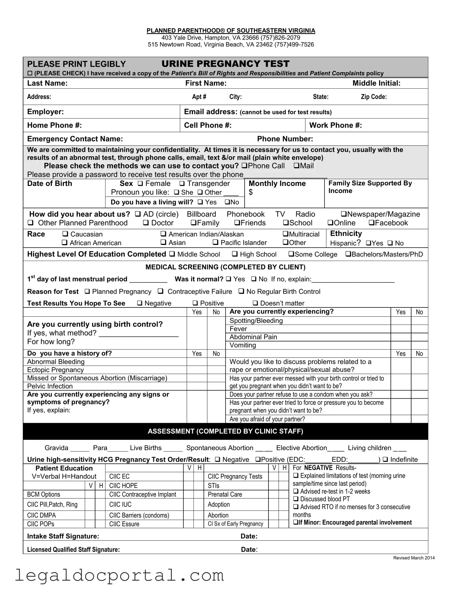 Printable Planned Parenthood Proof Form